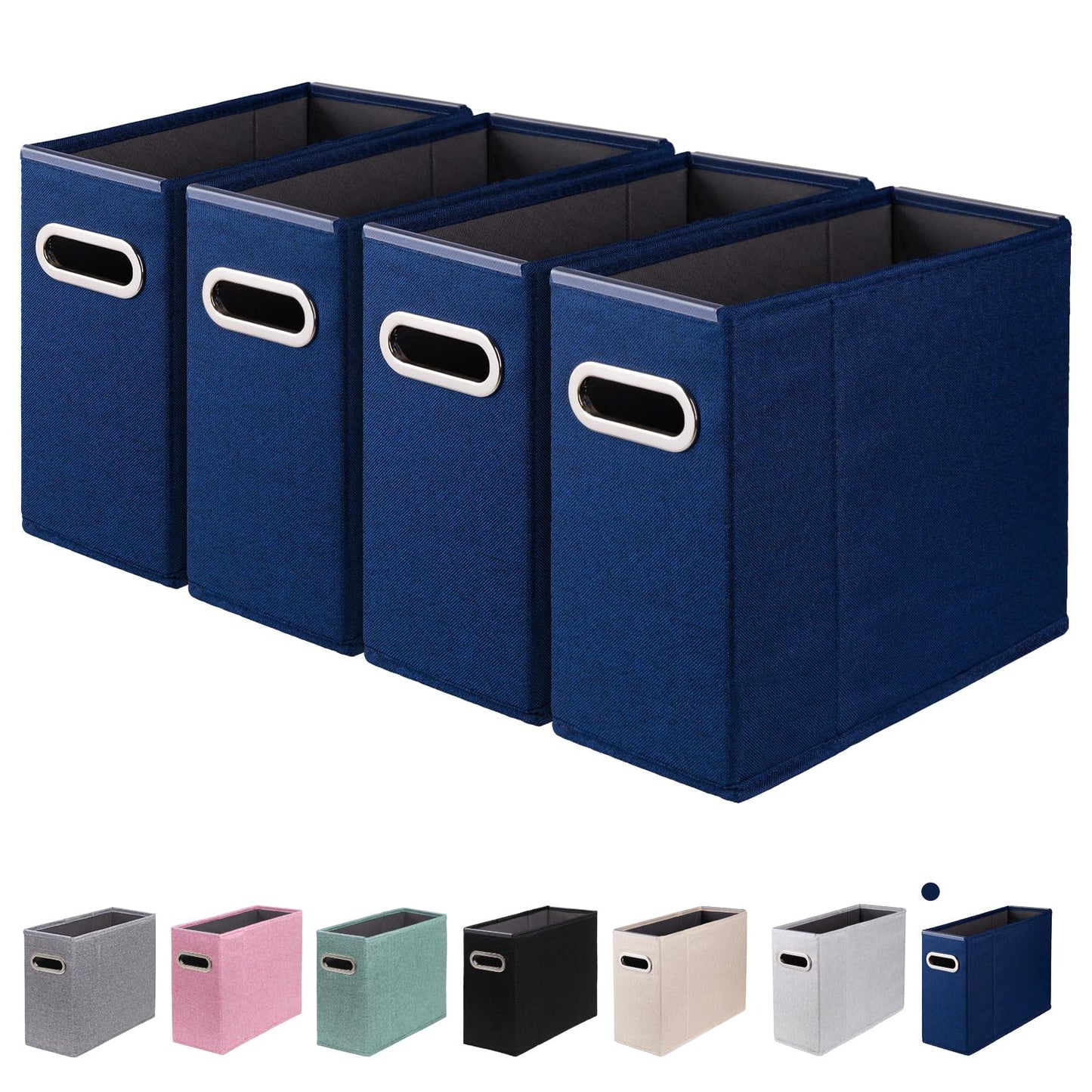 ComfortKeeper 4 Packs Letter Size File Organizer, File Folders Organizer, Fabric Storage Box, Collapsible Paper Organizer with Metal Handle, Smooth PVC Rails, Only Box (Blue)
