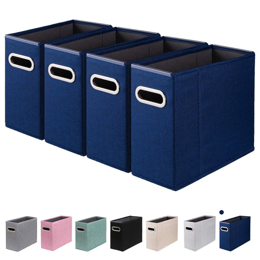 ComfortKeeper 4 Packs Letter Size File Organizer, File Folders Organizer, Fabric Storage Box, Collapsible Paper Organizer with Metal Handle, Smooth PVC Rails, Only Box (Blue)