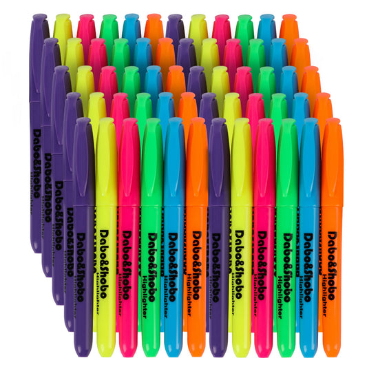 Dabo&Shobo Highlighters, 60 Bulk Pack Highlighter, Assorted Colors, Chisel Tip, Quick Drying For Highlighting