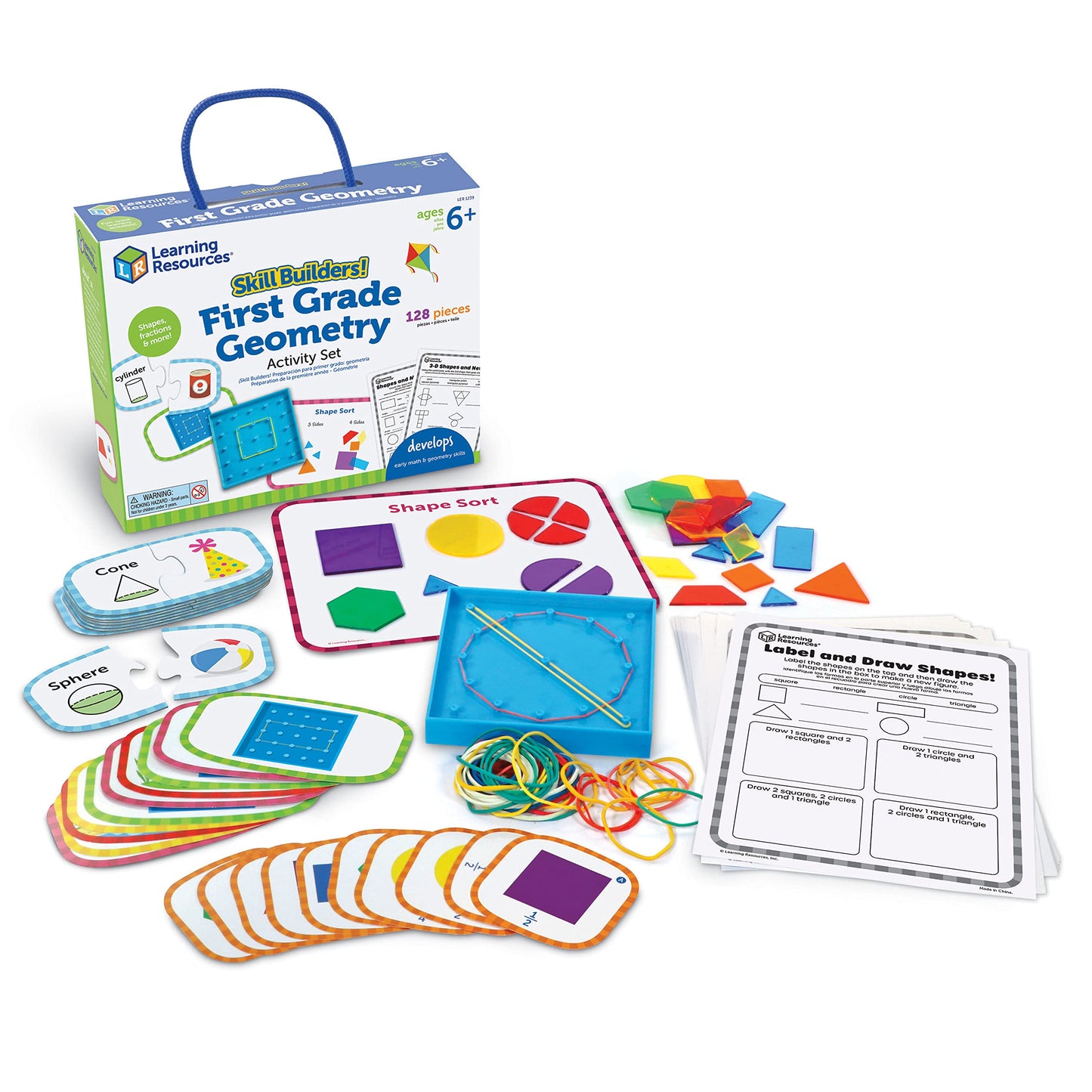 Learning Resources Skill Builders First Grade Geometry - Geometry Set for Students, First Grade Math Manipulatives, Hands On Learning Activities, Homeschool and Classroom Math Teaching Tools