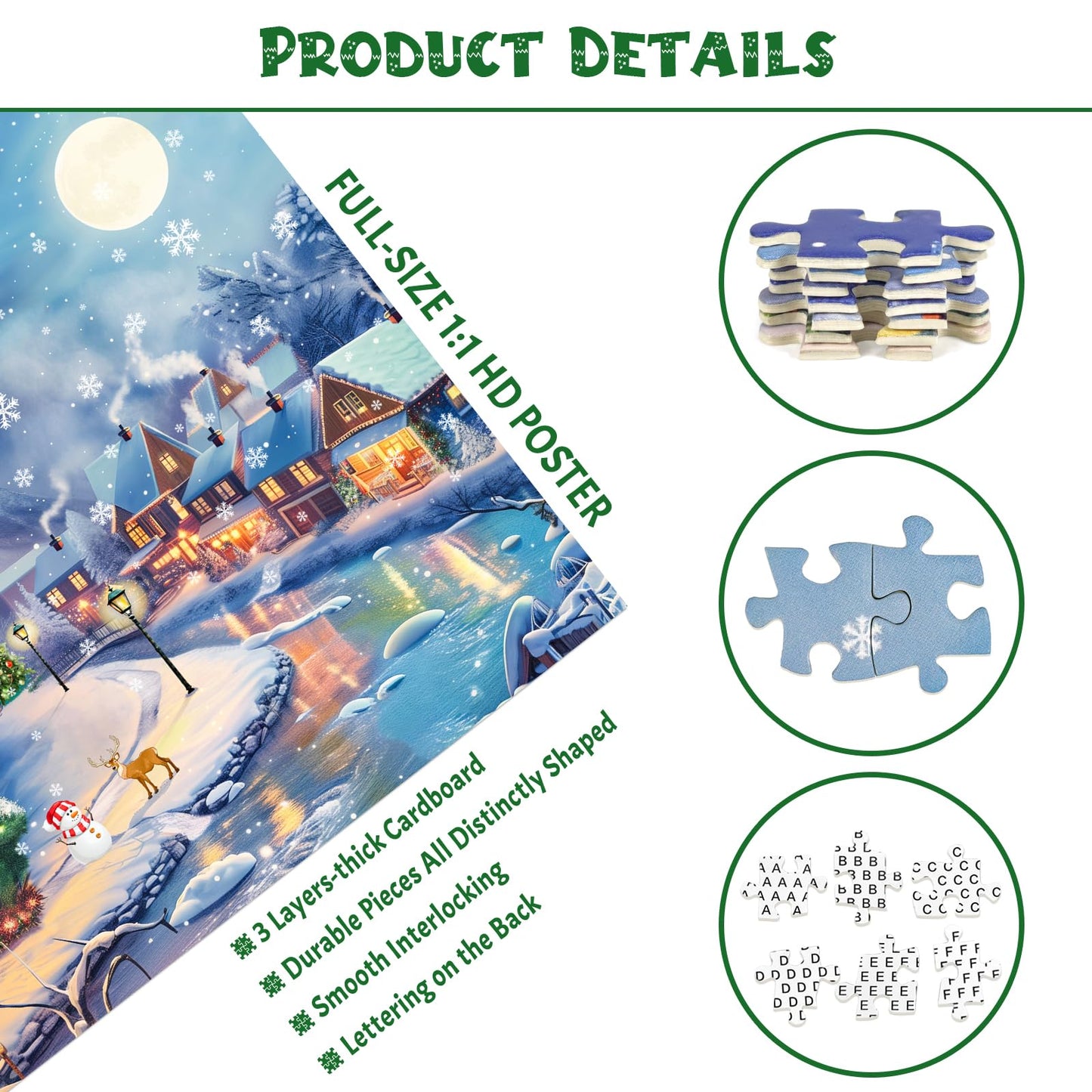 MBOQIU 1000 Piece Puzzle for Adults - Christmas Village Christmas Puzzle, Letters on Back, Snowy Christmas Vacation Jigsaw Puzzles, Challenging Puzzles for Teens Seniors - 27.6 x 19.7 inches