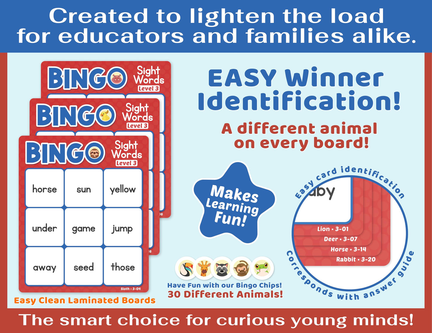 Bright Seed Sight Words Bingo Game for Kindergarten, Learn to Read Sight Word Cards, Word Games for Kids Ages 4-8, Bingo Sight Words Level 3&4, Laminated for Easy Clean