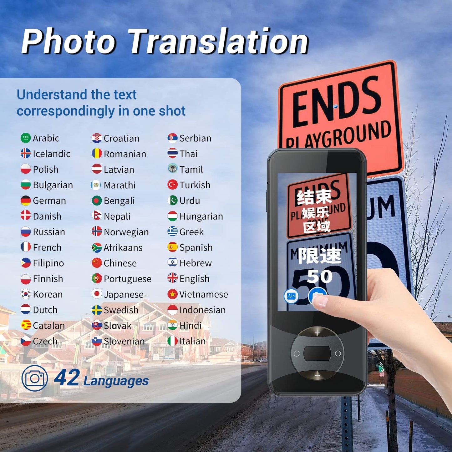 Anfier Language Translator Device 144 Languages AI Voice Translator W10 with 3.0 inch Touchscreen Image Translation Support Instant Two Way Translation for Travel Business