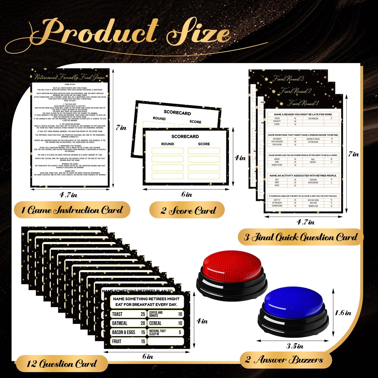 Humyoun 20 Pcs Retirement Friendly Feud Game Set Retirement Party Game Trivia Quiz with 18 Card 2 Buzzer for Adults Family Games Activities Party Supplies, Battery Not Included