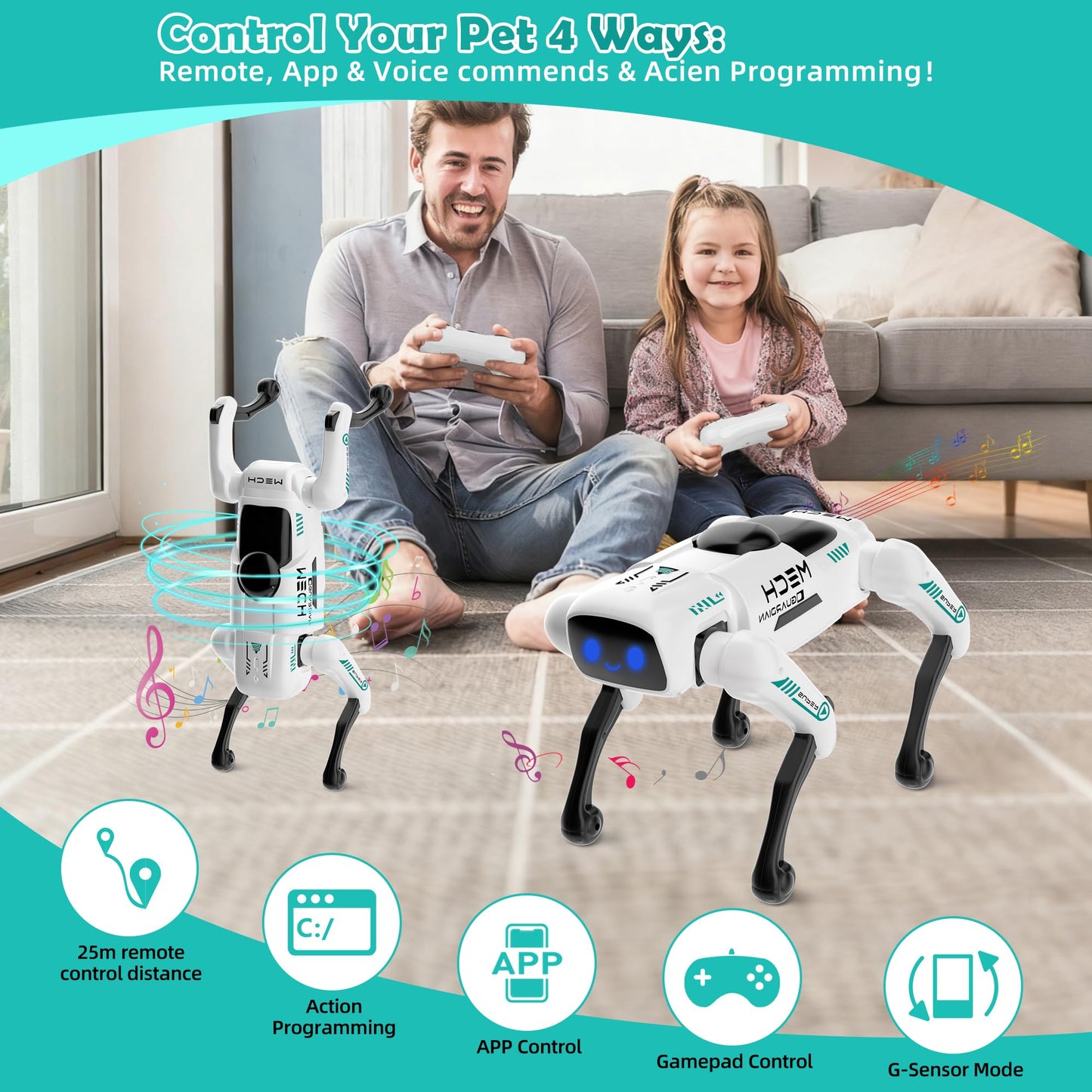 Dingdongwu Smart Robot Dog for Kids, STEM Learning Robotic Pet with Remote & APP Control, 30+ Actions, Programmable Toy, Gift for Boys Girls Age 6-12 (Compatible with iOS/Android)