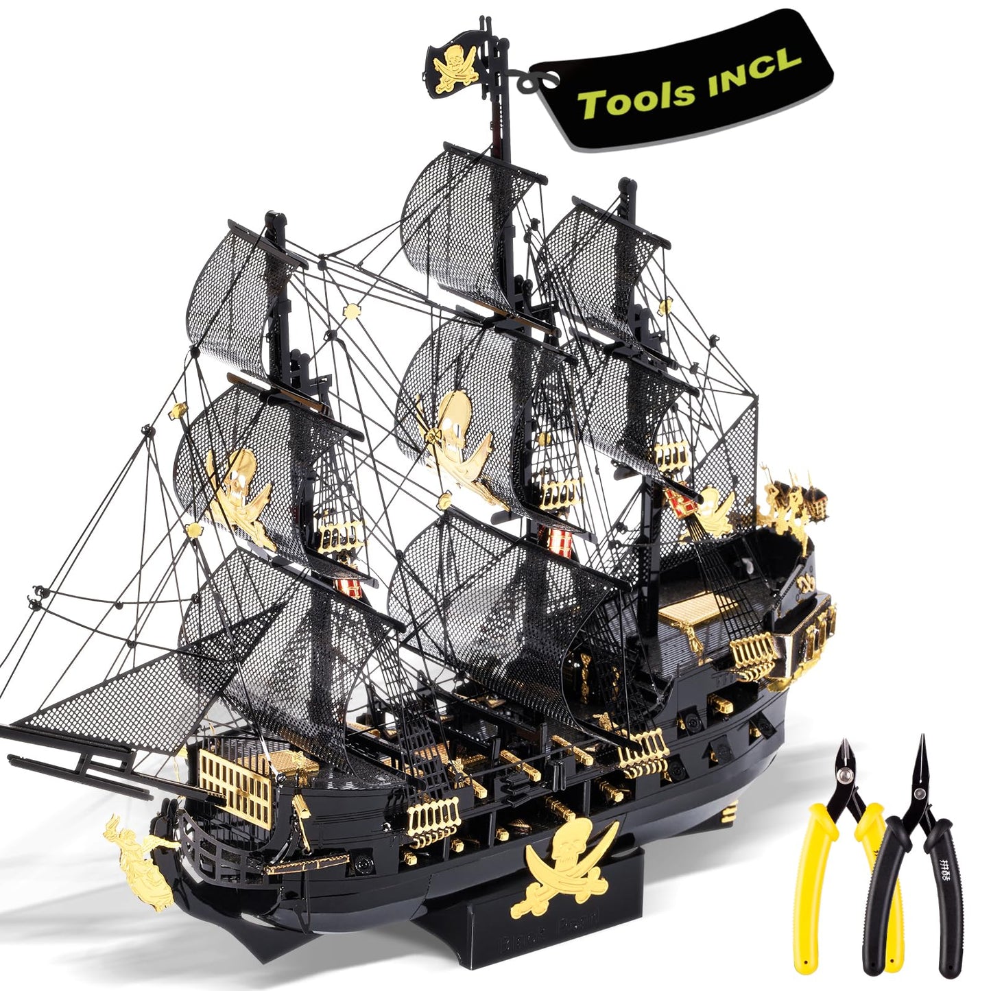 Piececool 3D Metal Puzzles for Adults, Black Pearl Pirate Ship Model Kits with DIY Tools, Watercraft Metal Model Building Kit for Birthday Christmas Gifts