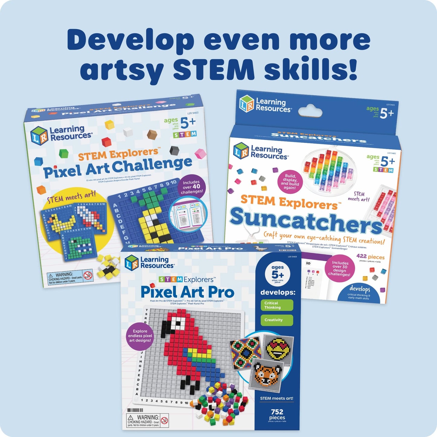 Learning Resources STEM Explorers Pixel Art Challenge - Science Kits & STEM Activities for Kids, Pattern Blocks, Fine Motor Skills, Math Manipulatives, Sorting and Counting, Gifts for Boys and Girls