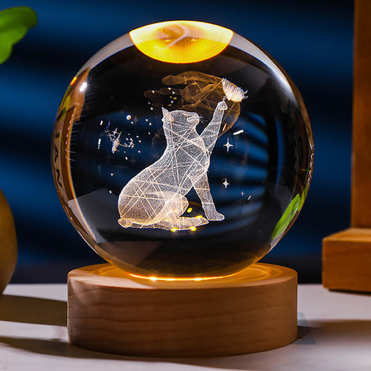 3D Cat Crystals Ball - Glass Cat Figurines & Decor for Room, Birthday or Keepsake