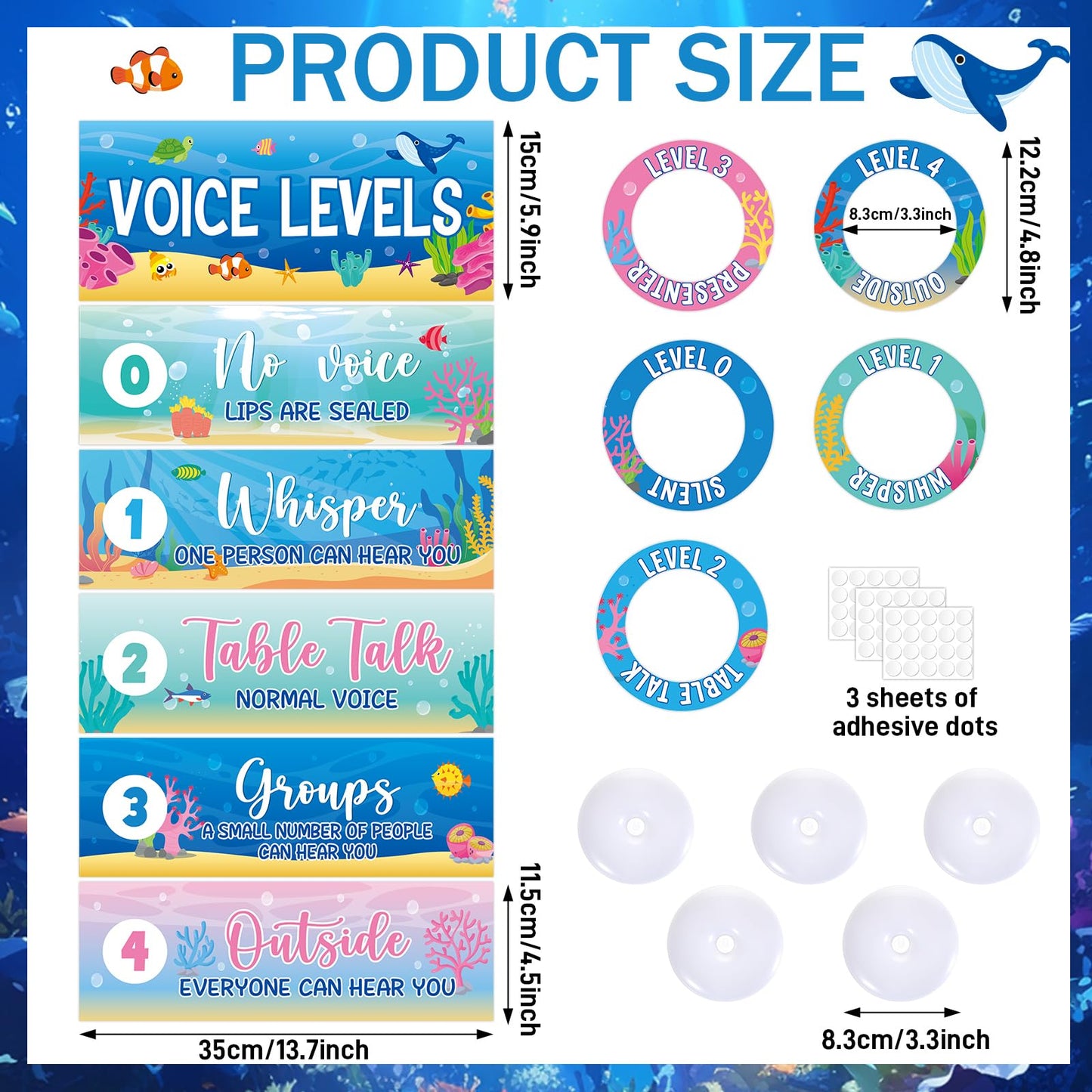 5 Pcs School Push Light and Voice Level Poster Voice Level Chart Monitor Rules Sign Under The Sea LED Tap Light Classroom Rules Poster Classroom Management Tools for Teachers（Ocean Animals Style）