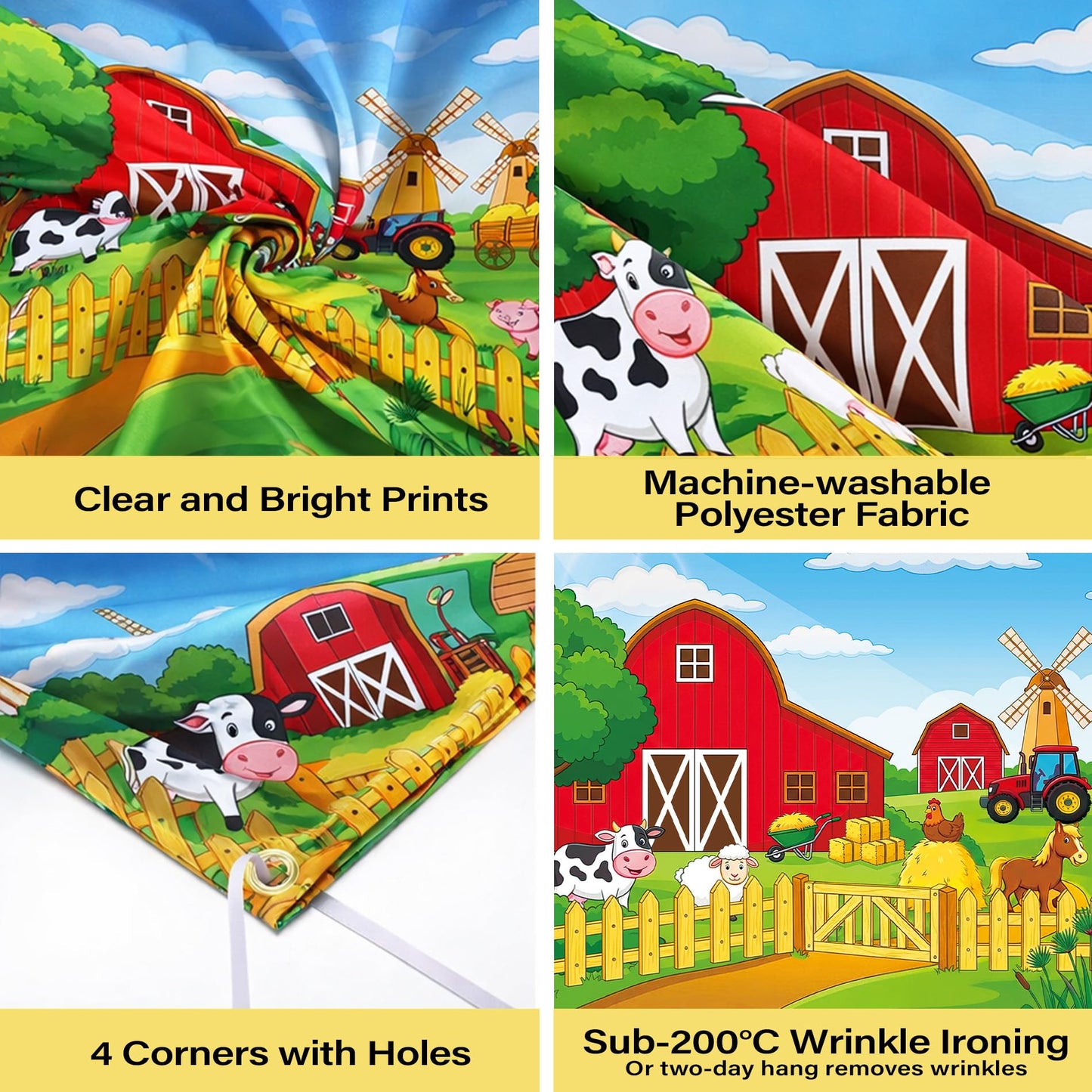 Farm Barn Backdrop 7x5ft - Red Barn Farmhouse Animals Backdrop for Birthday Animals Theme Party Decorations Cartoon Farm for Kids Children Baby Shower Newborn Truck Car Background Photography Banner