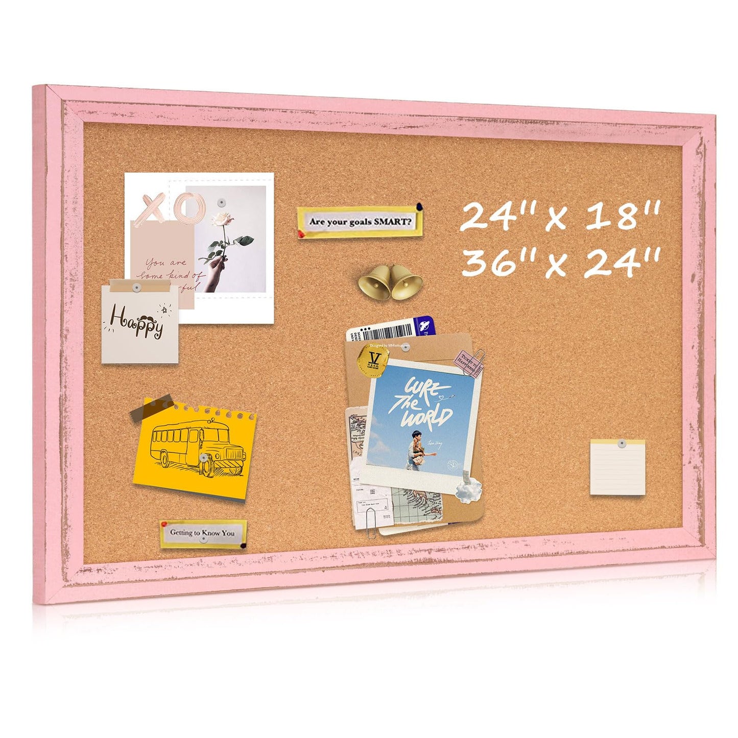 QUEENLINK Cork Bulletin Board 36" x 24", Wall Mounted Cork Board with Pink Wooden Frame, Decorative Pin Board for Office, Home & Classroom Decor, White