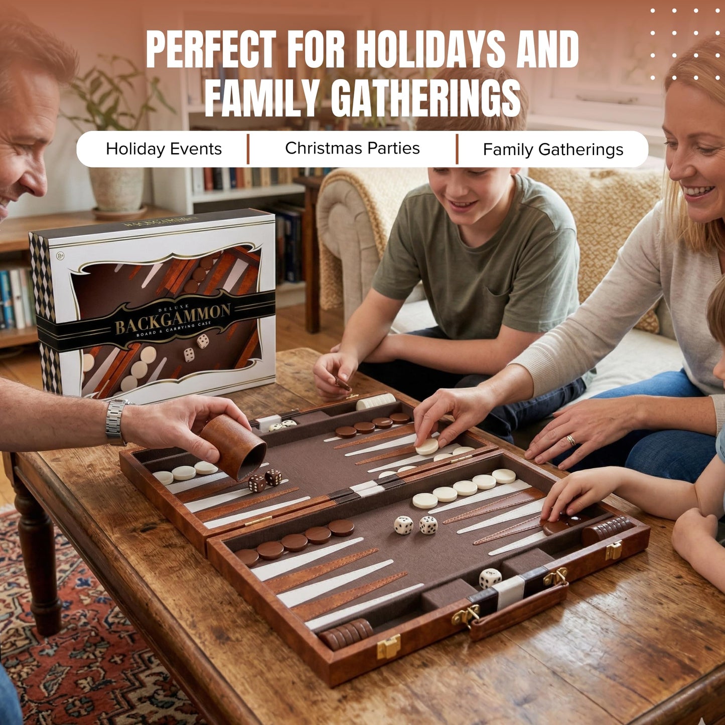 Premium Backgammon 18 Inches Large Brown - Backgammon Sets for Adults and Kids - Leatherette Back Gammon Board Game Set - Travel Backgammon Set Board Encased with Accessories