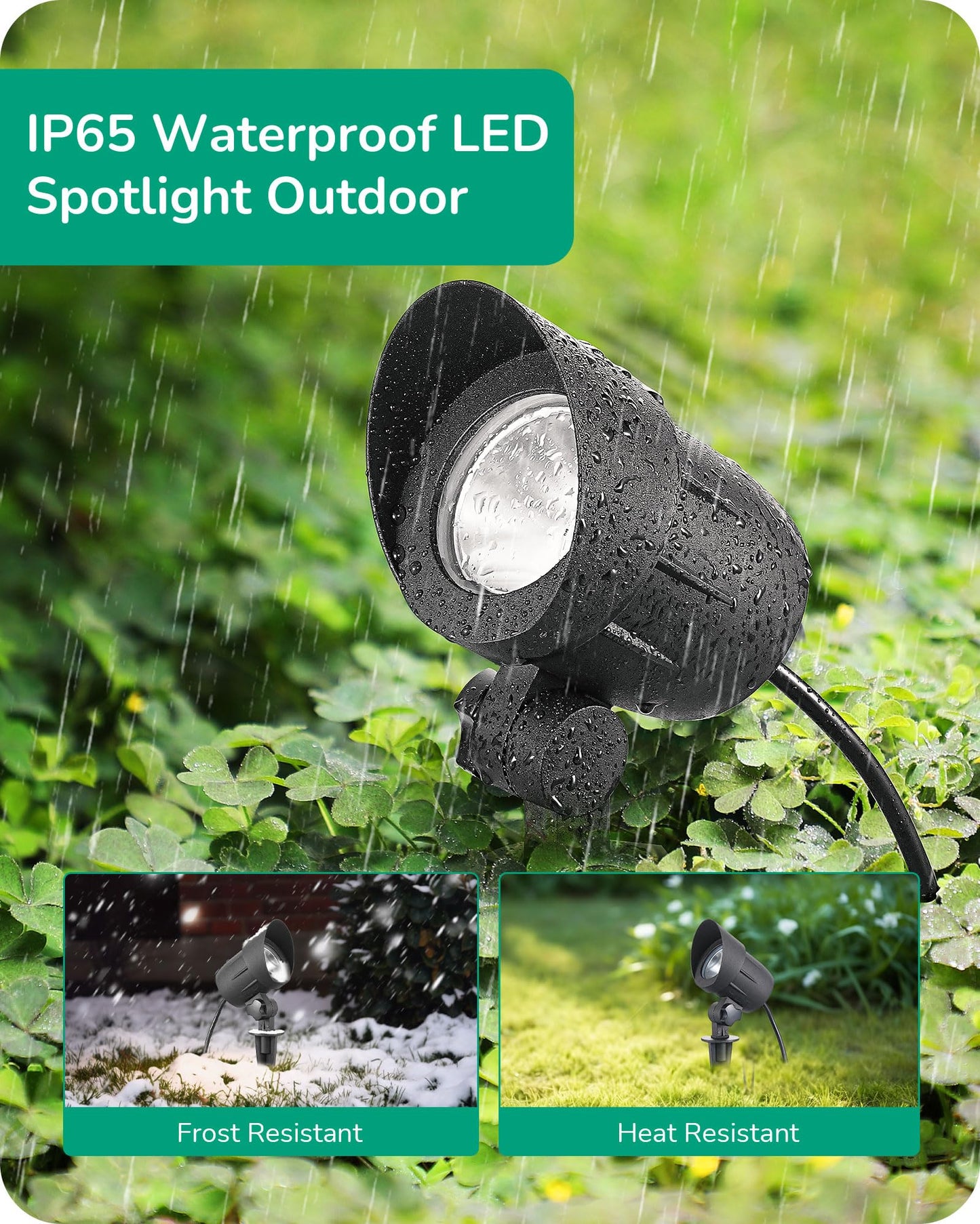 EDISHINE 120V Outdoor LED Spotlight, 10W 900LM, IP65, Aluminum, Black, Model HGSL14A, with 5 Lenses for Holiday Lighting