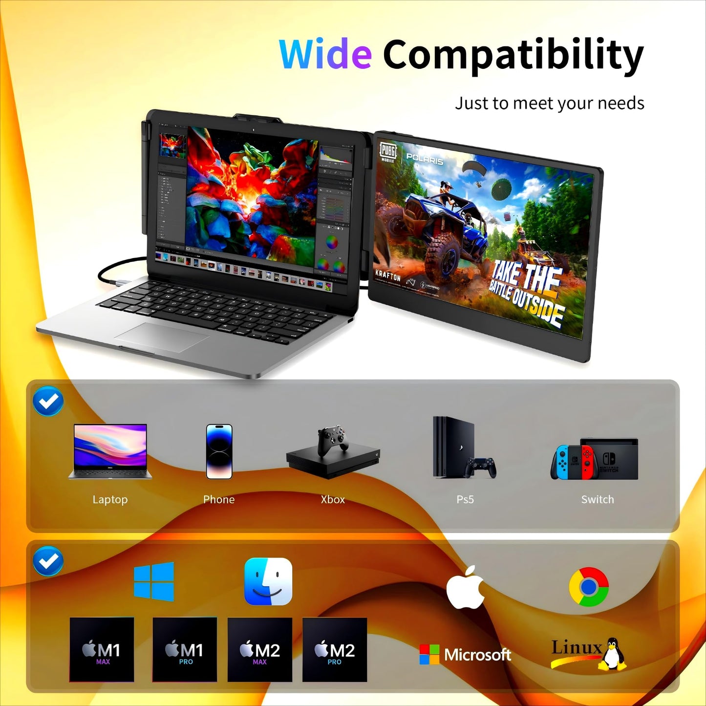 CIDETTY Laptop Screen Extender, 14" Dual Portable Monitor FHD 1080P IPS, USB-C/HDMI Plug & Play Travel Screen for 13-17" Laptops, Compatible with Wins/Mac/Chrome/Switch/Android