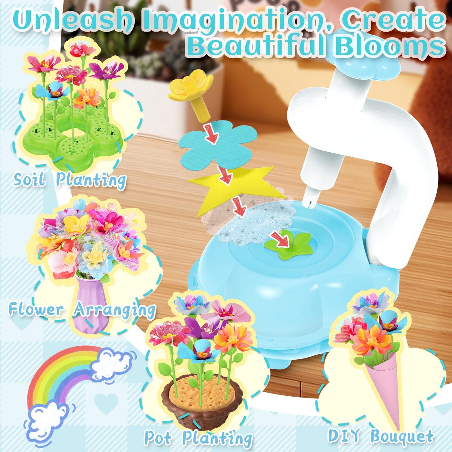 Kufanda Arts and Crafts for Kids 4-6, Toddler & Creative Fabric Flower Bouquets Toys for 4-8 Year Old Kids, for Granddaughters & Craft Lovers, Educational Fun DIY Activity Set