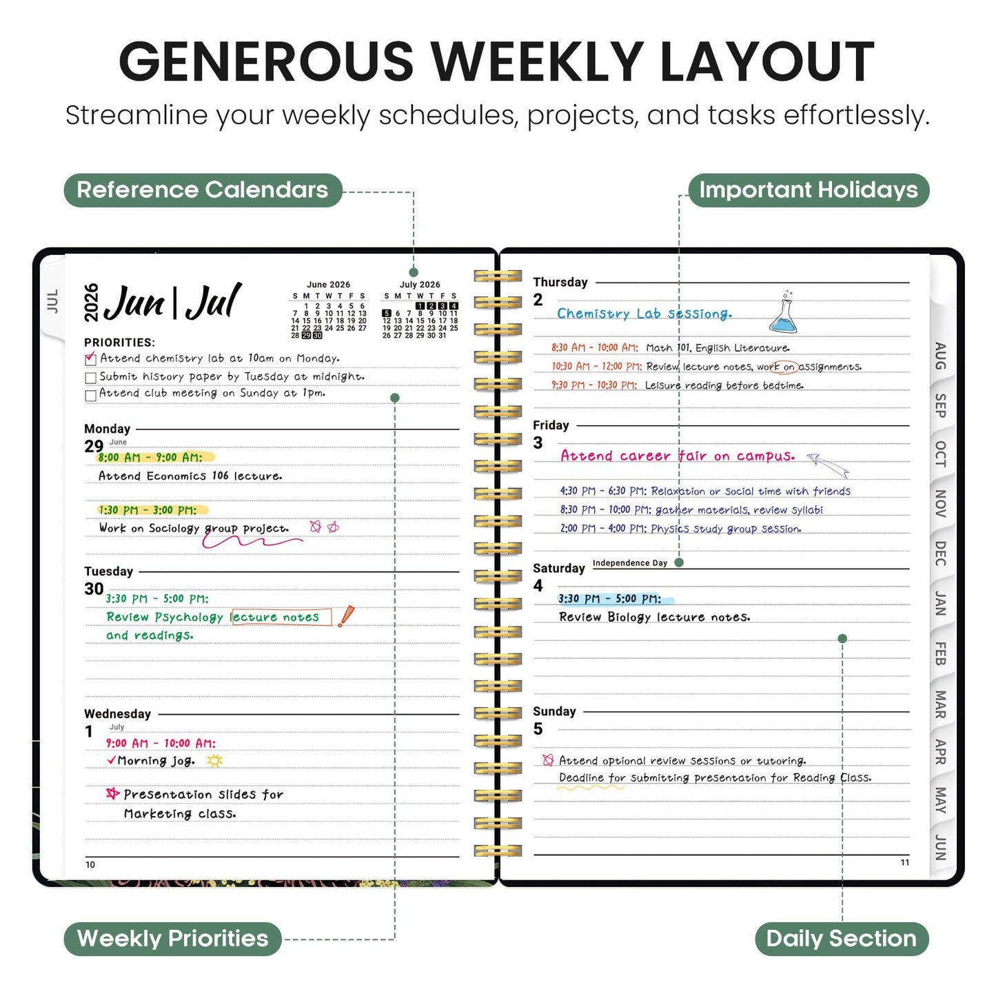 Planner 2026-2027, Academic Year Weekly and Monthly Calender Planner, from Jul 2026 - Jun 2027, Spiral Bound School Planning Book, Perfect for Teacher, Student, Women & Men, A5 (6.3" x 8.5"), Forest Myth