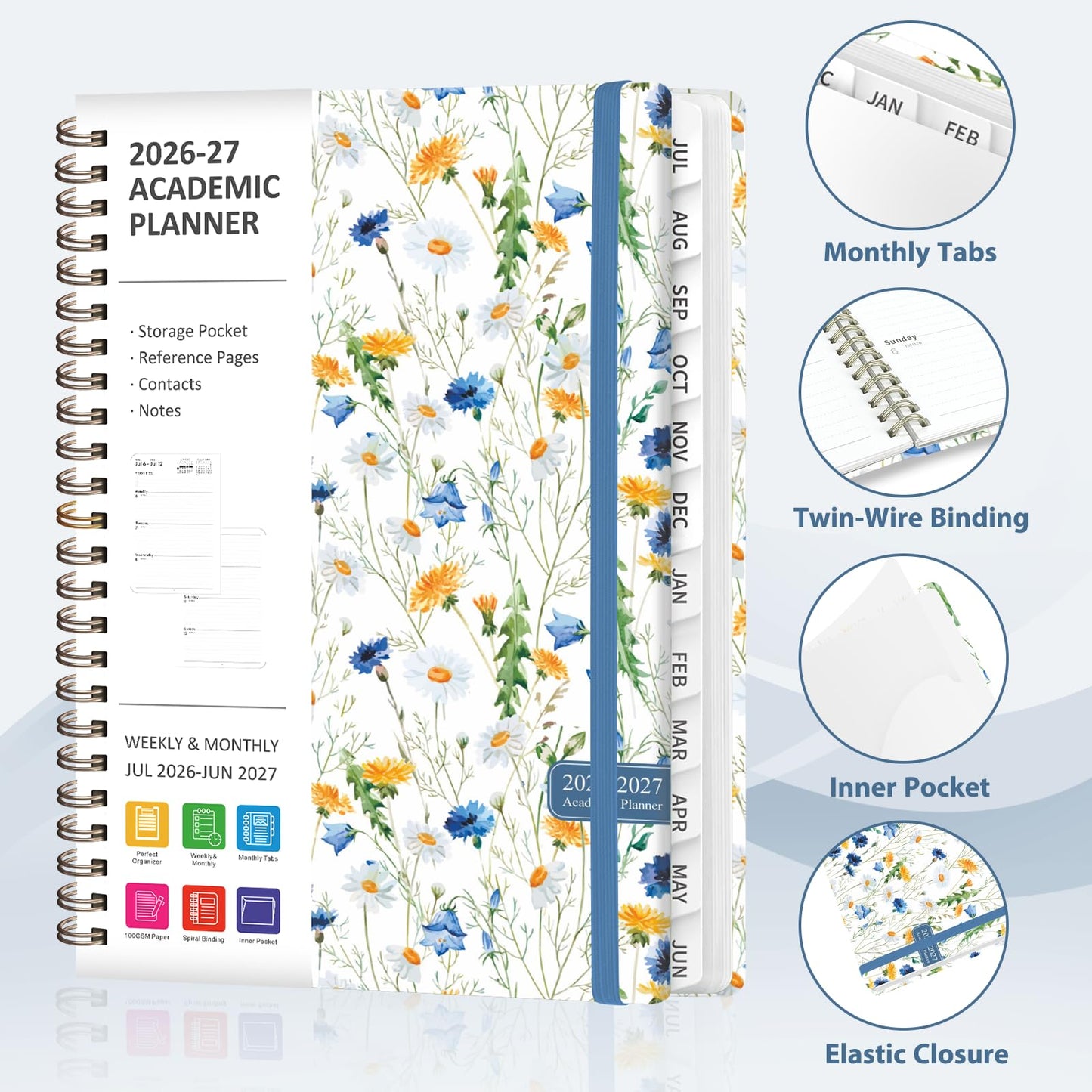Planner 2026-2027, Weekly and Monthly Academic Planner, July 2026 - June 2027, Hardcover Calendar Agenda Book for School Year Planning, School Supplies for Teacher and Student, A5(6.3'' x 8.5'')