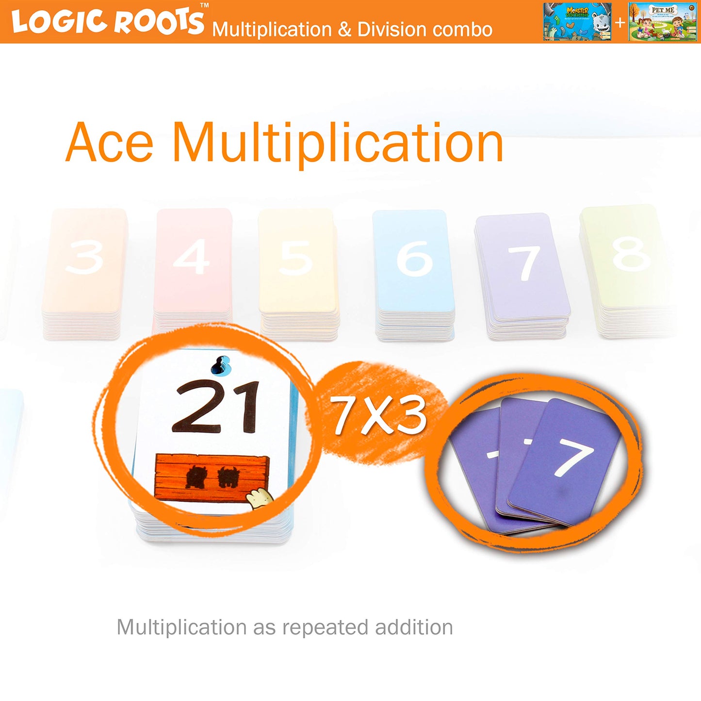 Logic Roots Two Math Games for Kids - Learn Addition, Subtraction, and Multiplication Table | Educational Games for Kids 5 and up for Kids (Pet Me + Monster Sock Factory)