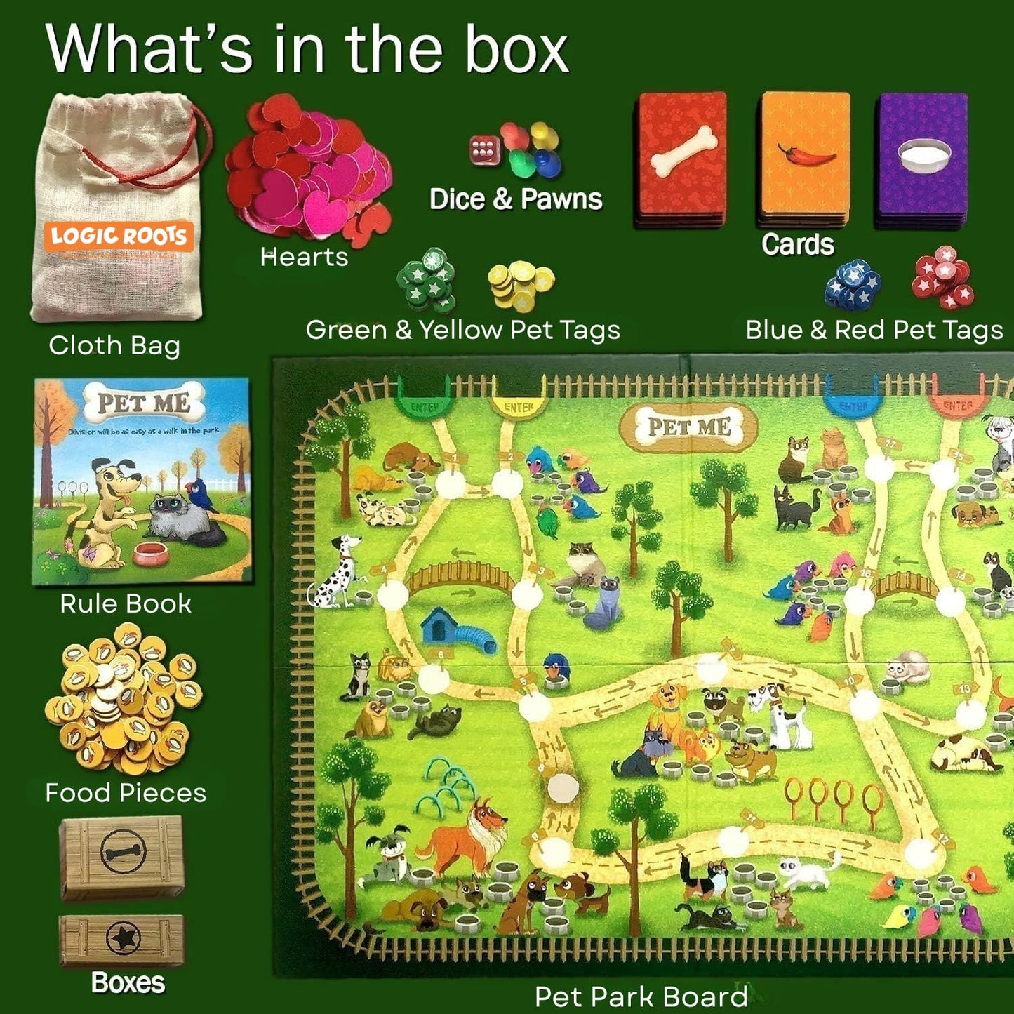 Logic Roots Multiplication and Division Game - Fun Math Board Game, Easy Start STEM Toy, Educational Gift for Kids (Girls & Boys), Homeschoolers, Grade 1 and Up (Pet Me)