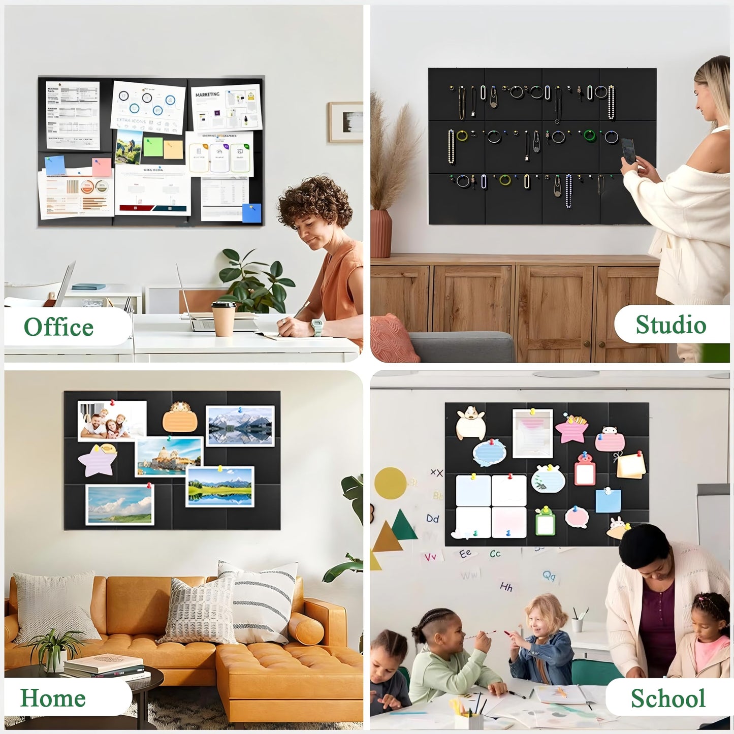 Leallace Cork Board for Walls 36" x 24", Black Bulletin Boards, 6 Pack Felt Cork Tiles with Removable Adhesive & 30 Pushpins, Cork Boards for Office, Home, Classroom, Kids Room