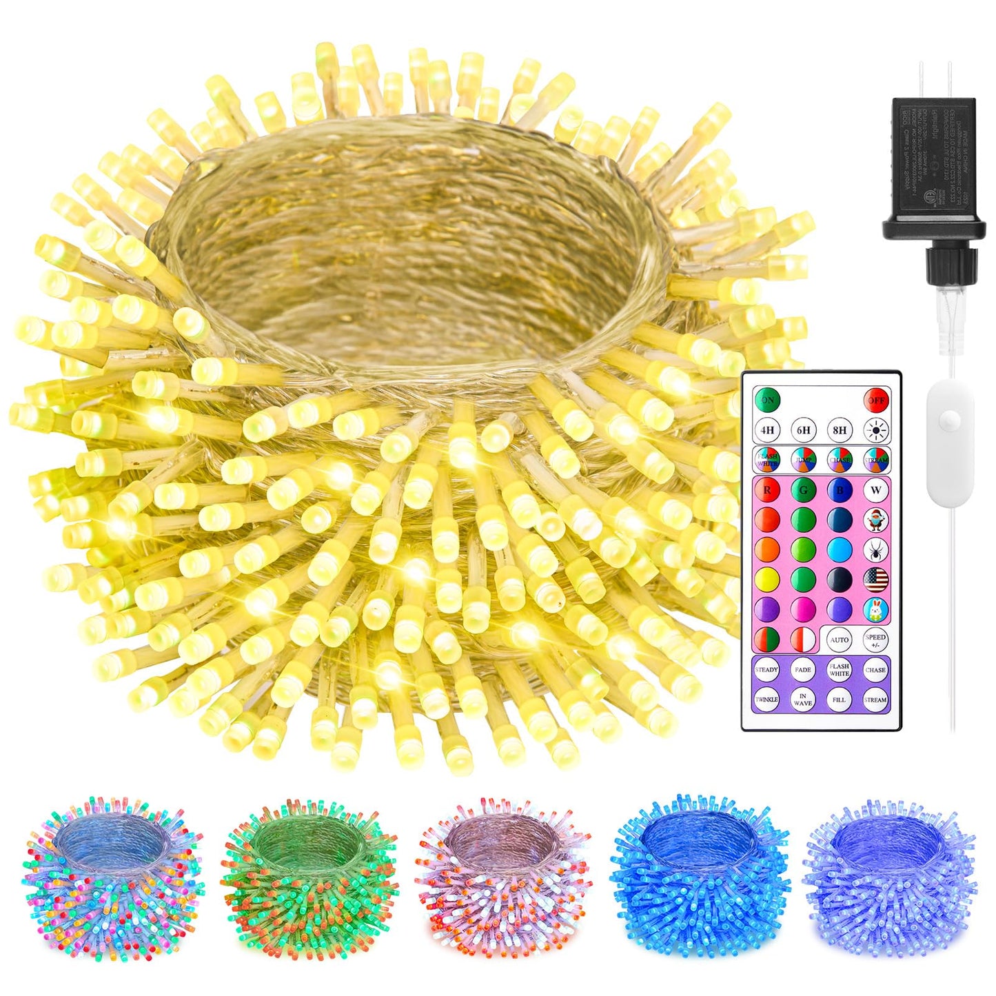 Minetom Color Changing String Lights, 33FT, 100 LED, Remote Control, 12 Lighting Modes, Indoor/Outdoor Fairy Lights
