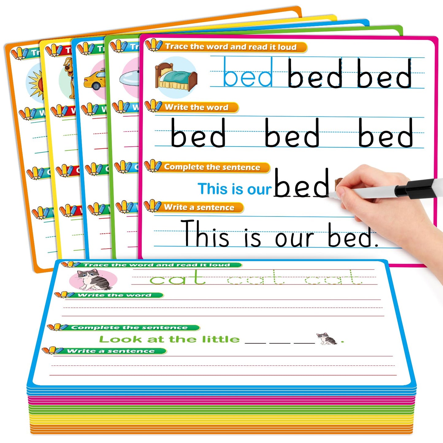 PraxiKidy CVC Word Games Sentence Building for Kids, Handwriting Practice Sight Words Writing Tracing Phonics Flash Cards, Pre k Preschool Kindergarten Learning Activities Homeschool Special Education