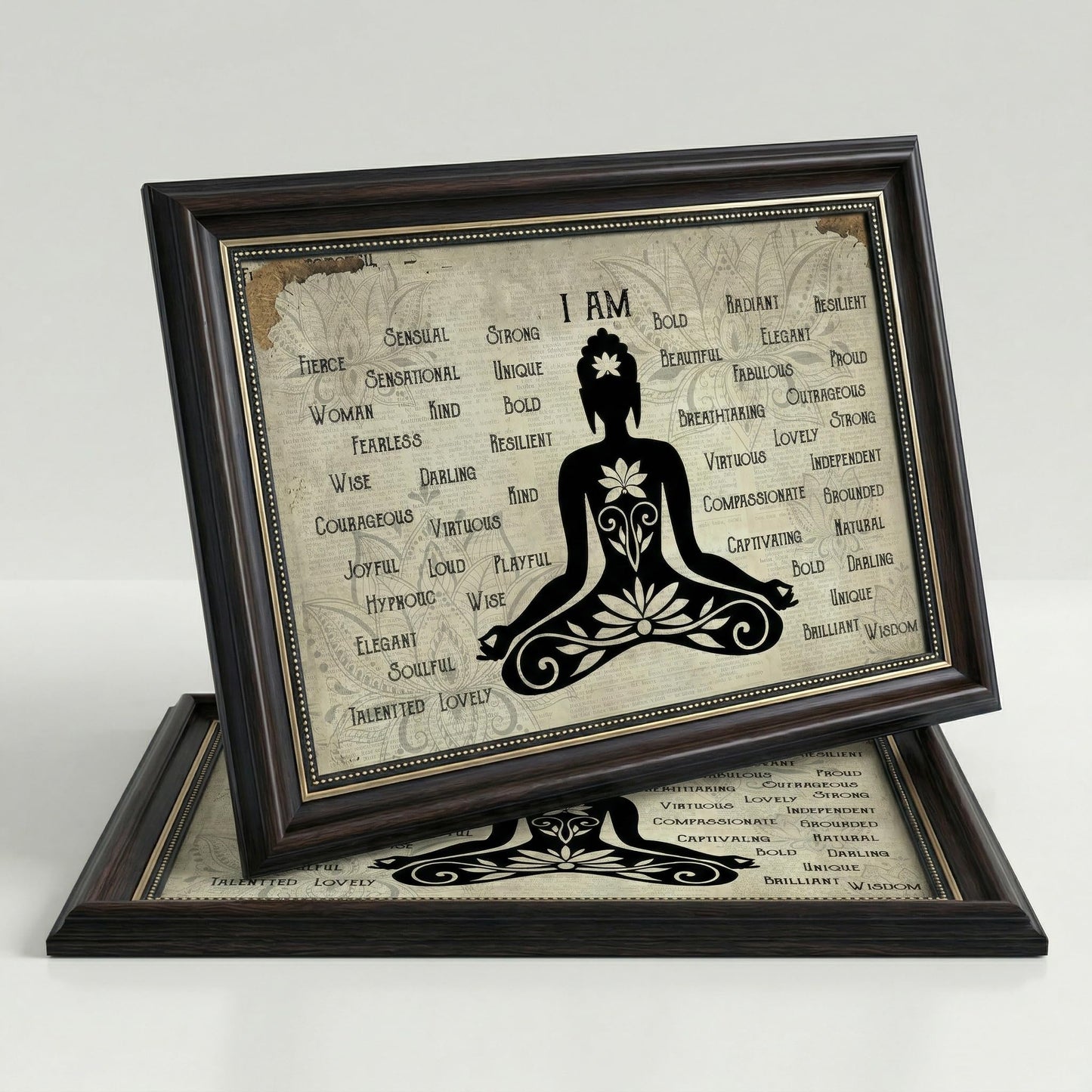 Dark Brown Framed Zen Canvas Wall Art Calming Zen Lotus Wall Decor Picture Minimalist Black White Spiritual Meditation Poster Prin for Room Modern Yoga Spiritual Spa Living Bedroom Decoration