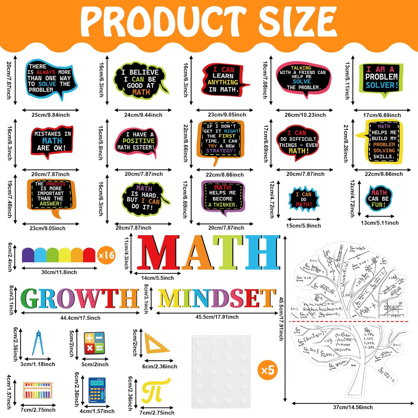 party greeting Math Growth Mindset Bulletin Board Set Maths Classroom Decoration Mathematics Paper Cutout Number Bulletin Board Border for Inspirational School Educational Wall Decor Teacher Supplies
