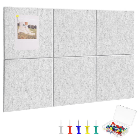 Thboxes Large Cork Board 28" x 19", 6 Pack Felt Wall Tiles with Colored Pushpins, Bulletin Board with 35 Safe Removable Adhesive Tabs, Pin Board Cork Boards for Walls Home Office Decor - Light Gray