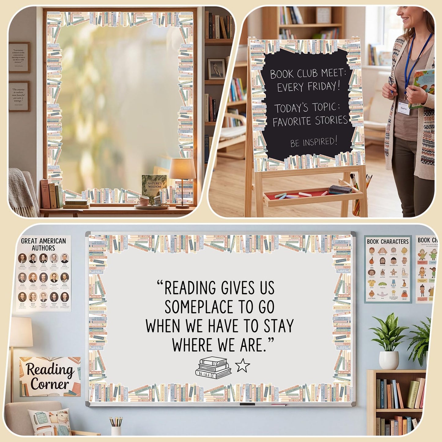 Tenceur 120 ft Bookshelf Border Trim Book Rolled Border Trim Decor Back to School Straight Bulletin Board Set for Library Classroom Poster Board Whiteboard Wall Decoration(Earth,Boho)