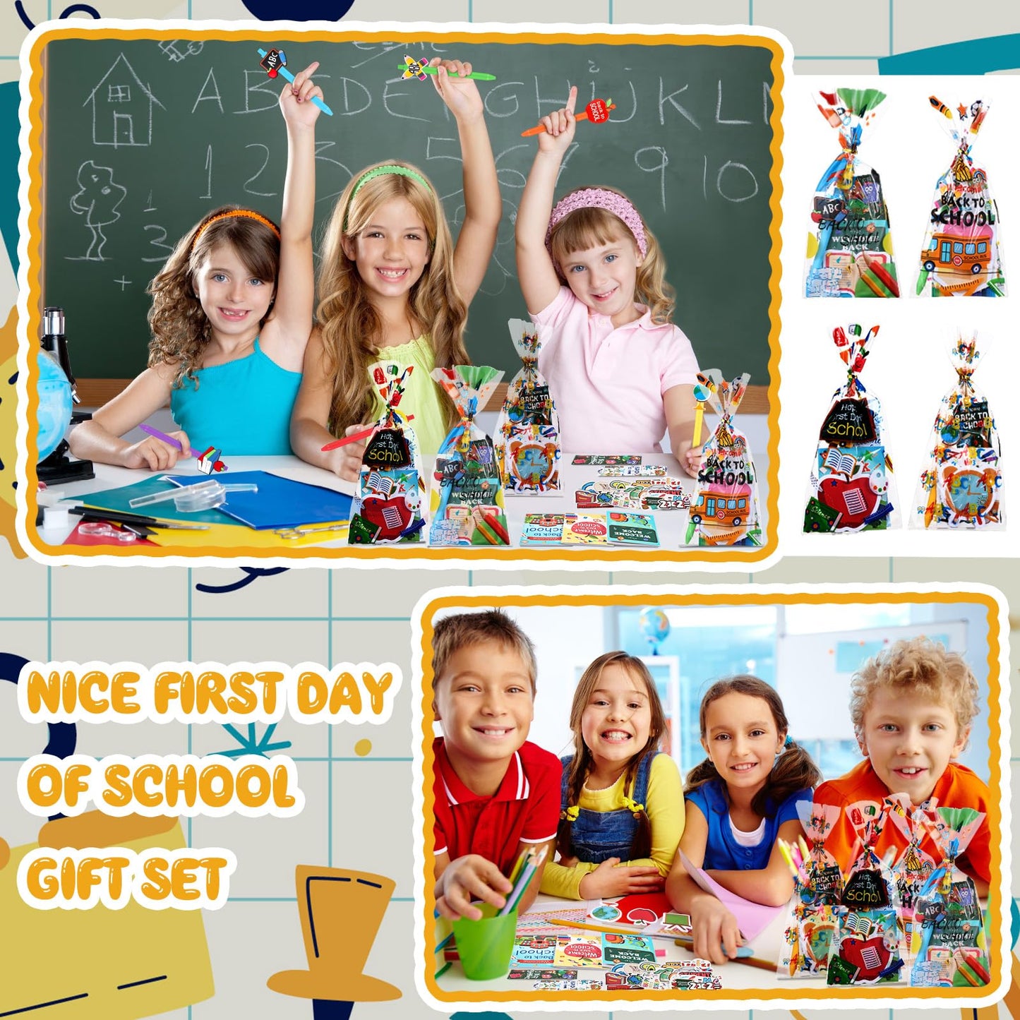 Saypacck 194 Pcs Back to School Stationery Set for Students First Day of School Essentials Includes Gift Bags Notebook Sticker Ballpoint Pen Bookmark for Classroom Gifts Rewards Prize Favors Supplies