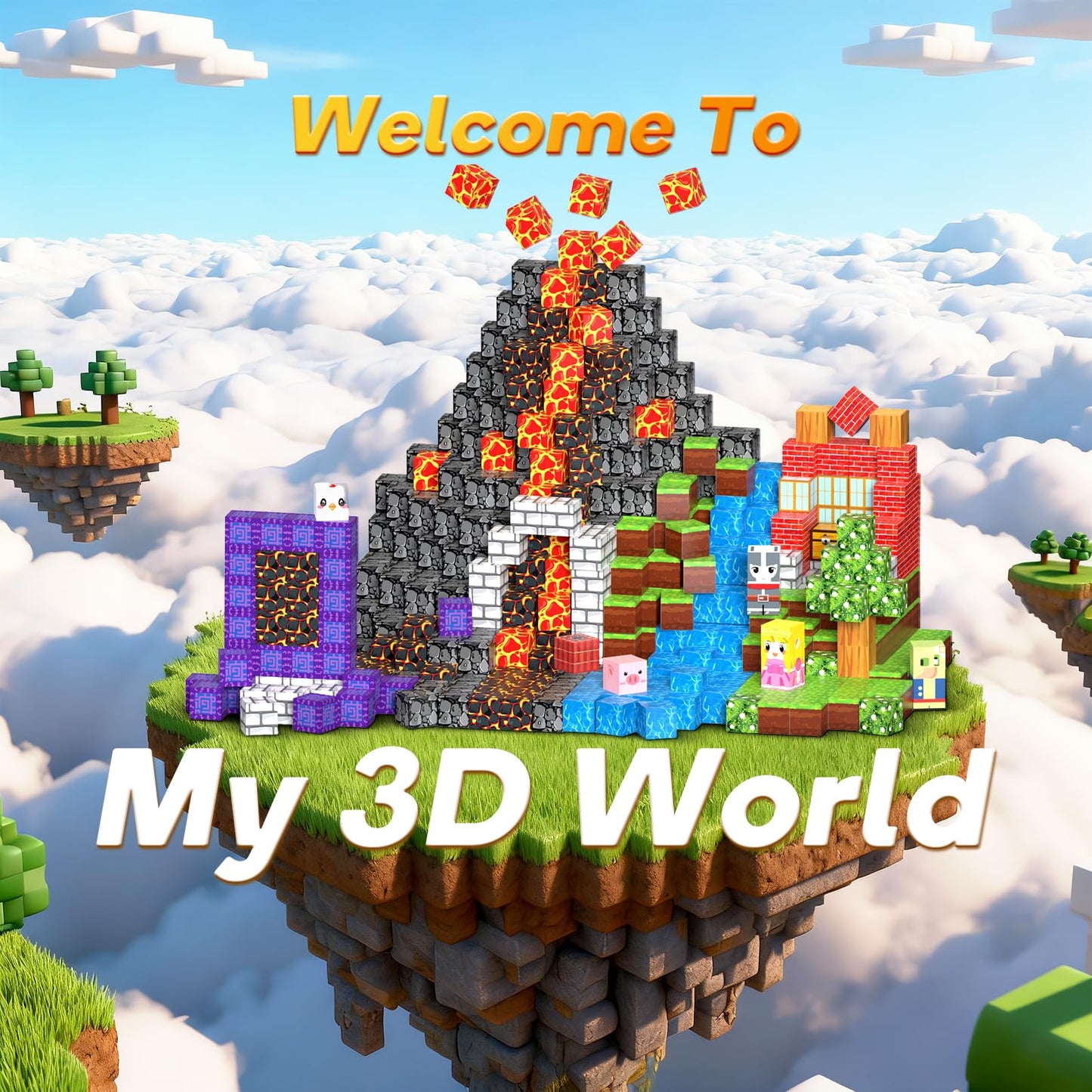 150PCS Magnetic Building Blocks - 6 Big Magnetic Base Building STEM Toys, Magnet Cube Game for Kids, Build Mine Castle Volcano World for Boys Girls Age 3-5 4-8 8-12, Sensory Outdoor Travel Toys Gifts