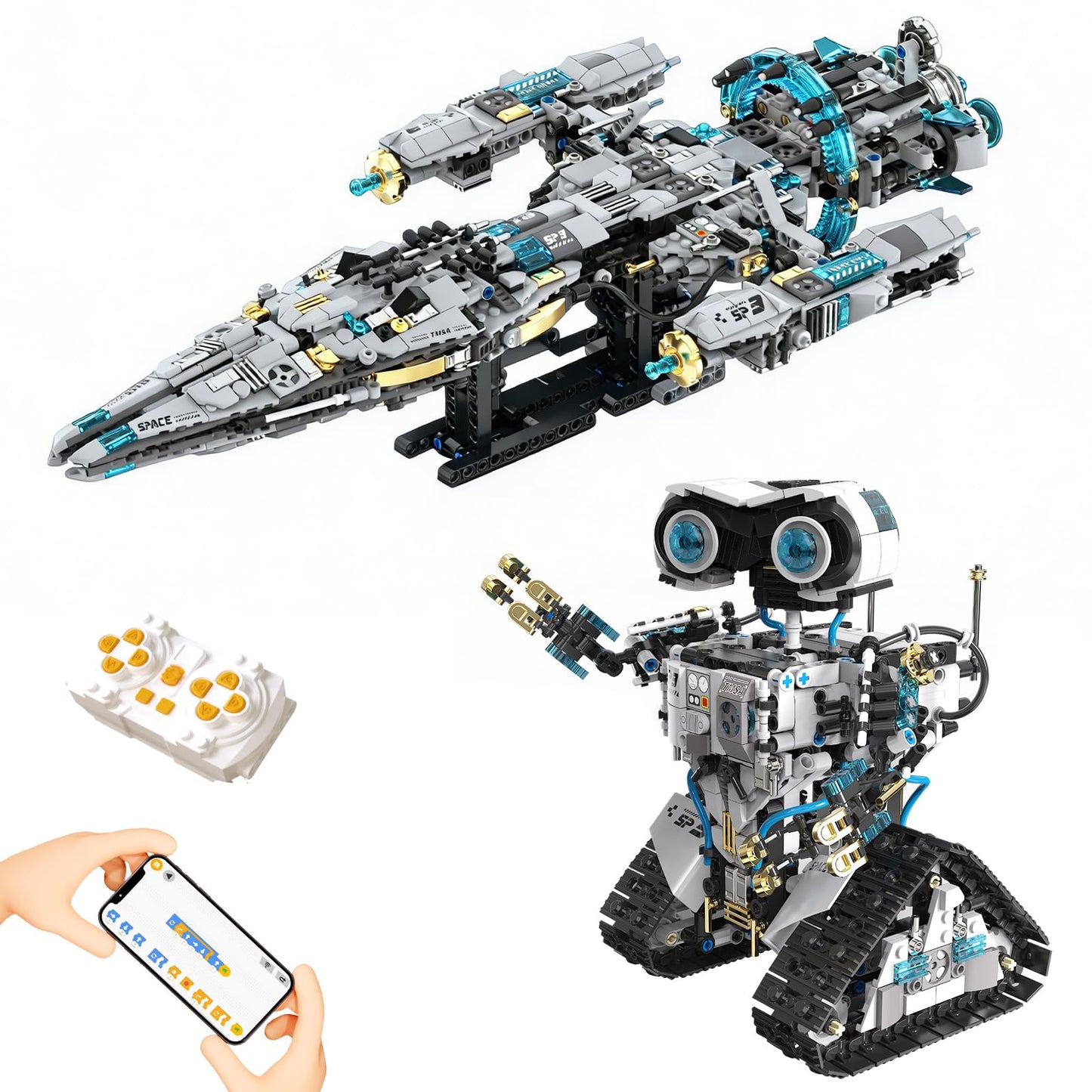 HPROMOT 2-in-1 STEM Robot Building Kit, 1468 PCS APP & Remote Control Space Robot Toys for Kids Ages 8-16, Engineering Technic Coding Robotic Kit, Educational Science Set Birthday Gift for Boys Girls