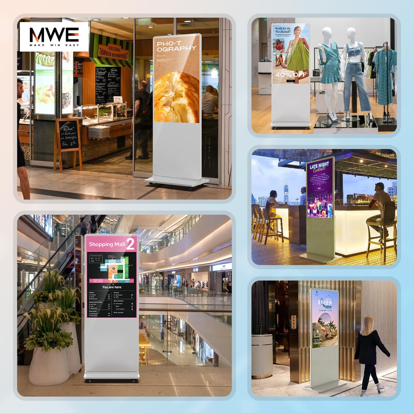 QIXZOCV MWE 32 Inch Digital Signage Advertising Display Kiosk LCD Screen Indoor Floor Standing Commercial Totem Android System Vertical Poster with Auto Media Player-White