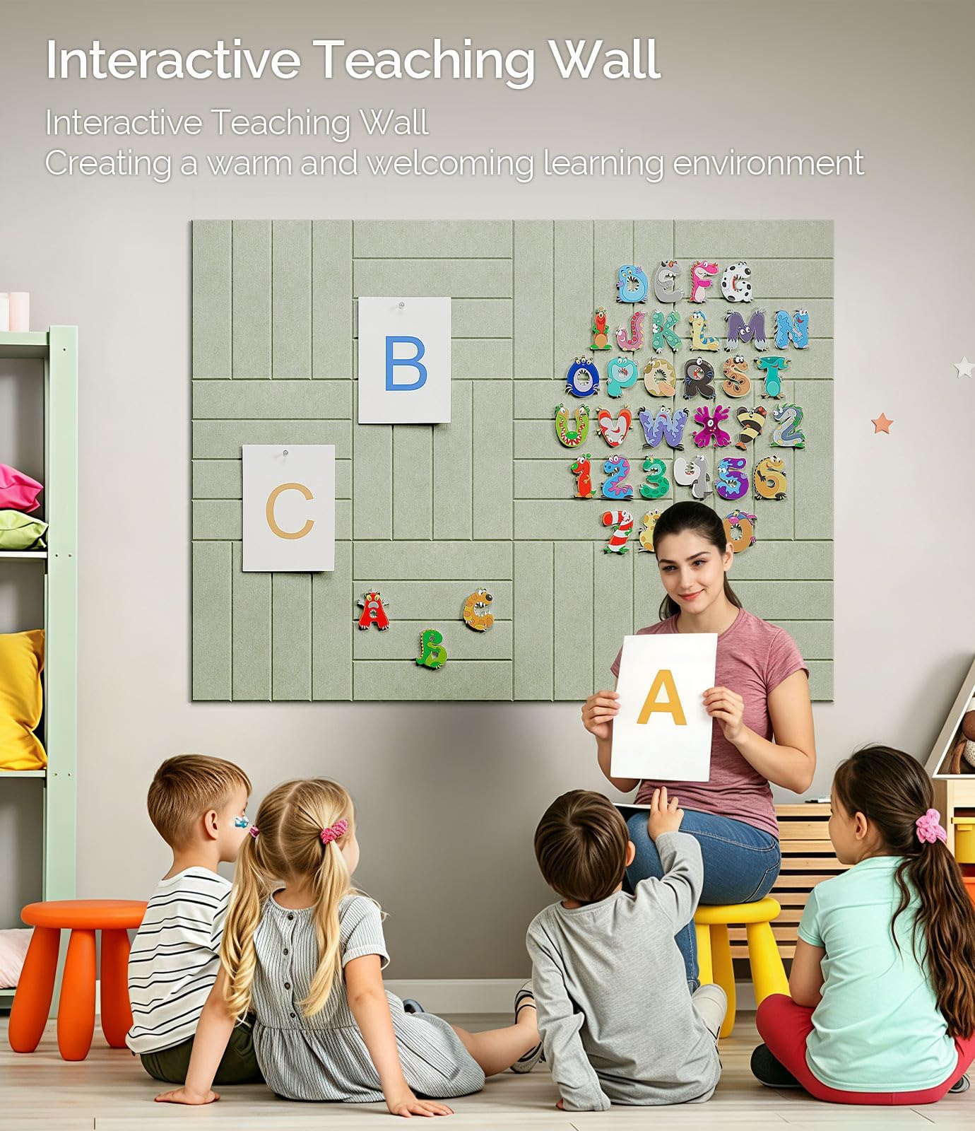 Bounmer Large Cork Board Alternative 48“ x 36”, 12-Pack Felt Bulletin Board Tiles with 60 Safe Removable Adhesive Tabs & 30 Pushpins, Cork Boards for Office Walls Decor (Sage)