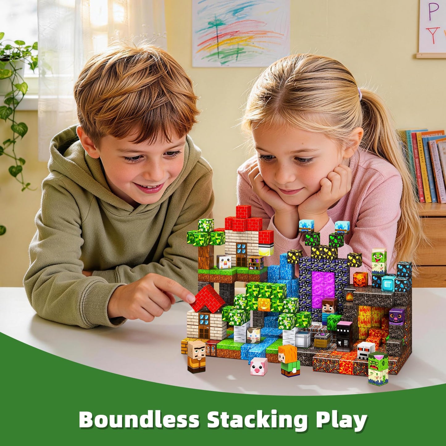 300PCS Magnetic Blocks, Magnetic Building Cube Set for Kids Ages 3+, Constructions STEM Stacking Tiles Toy Building Birthday Gifts for Boys Girls