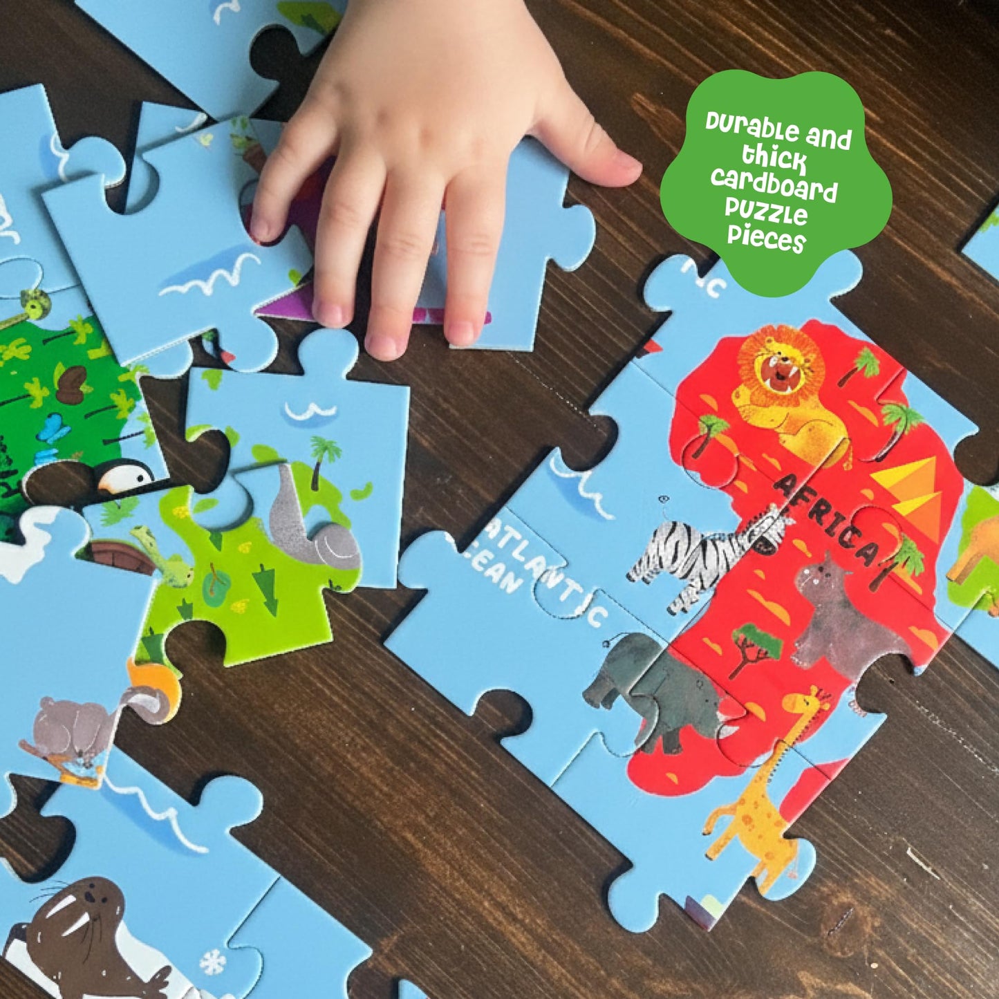 Dinomini Giant World Map Puzzle for Kids - with Interactive Standing Figures - Floor Puzzles for Kids Ages 3-5 - Preschool Learning Activities - Learning & Educational Toys