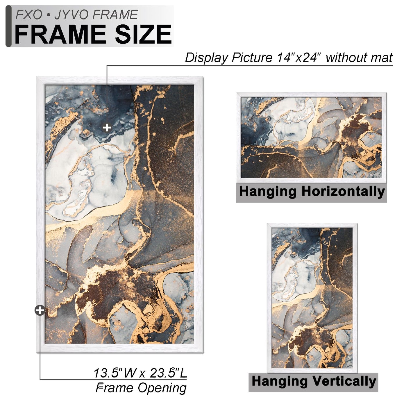Fxojyvo Engineered Wood 14x24 Picture Frame Set of 3, White Frame for 14 x 24 Inch Picture Poster Photo, Light Weight 14 by 24 Frame with Wood-grain for Wall - 3 Pack/White/14 x24