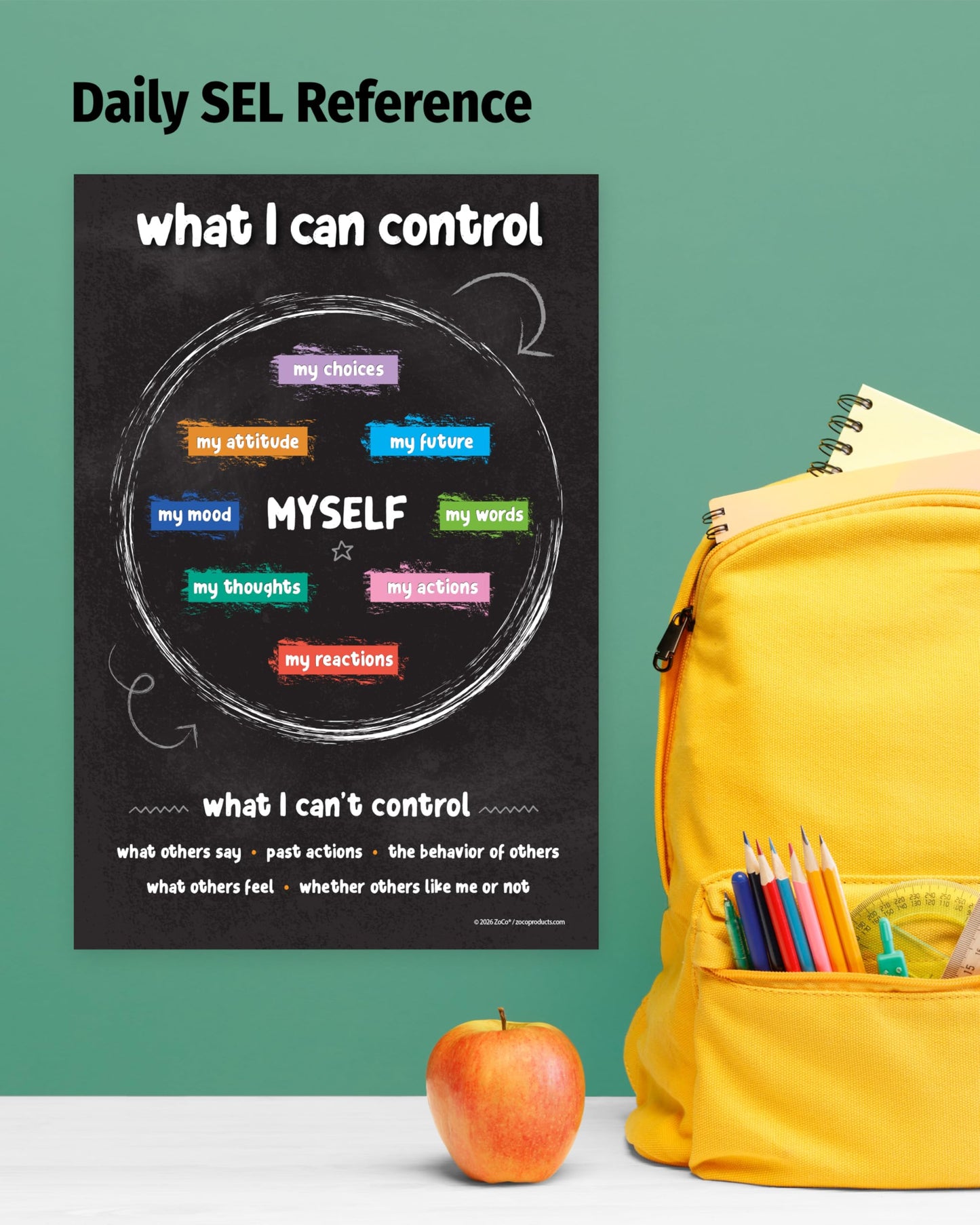 ZOCO – Things I Can Control Poster – Mental Health & Growth Mindset Tool for Teens – SEL Wall Art for Classrooms, Counseling & Therapy – Laminated 12"x18"
