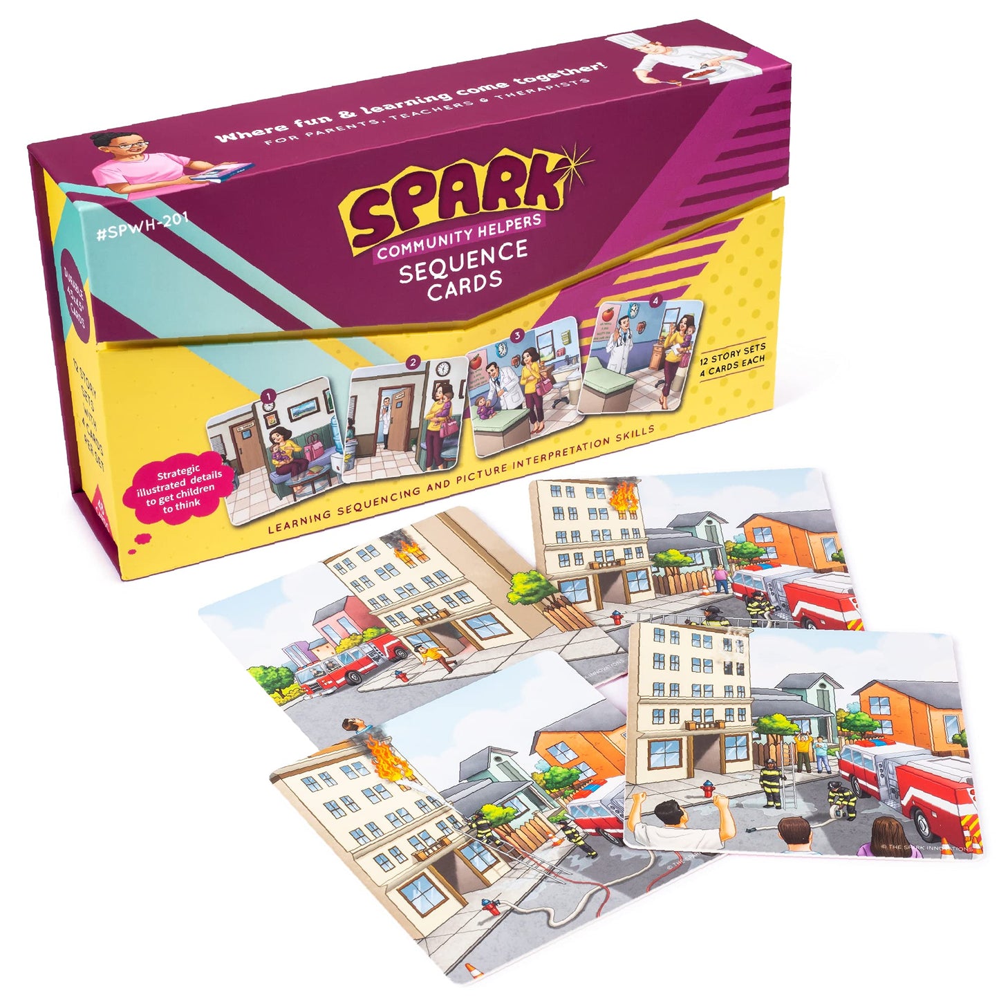 SPARK INNOVATIONS Kids Story Cards Sequence Game Large Storytelling and Sequencing Cards. Community Helper Stories for Sentence Building Educational Picture Card Games