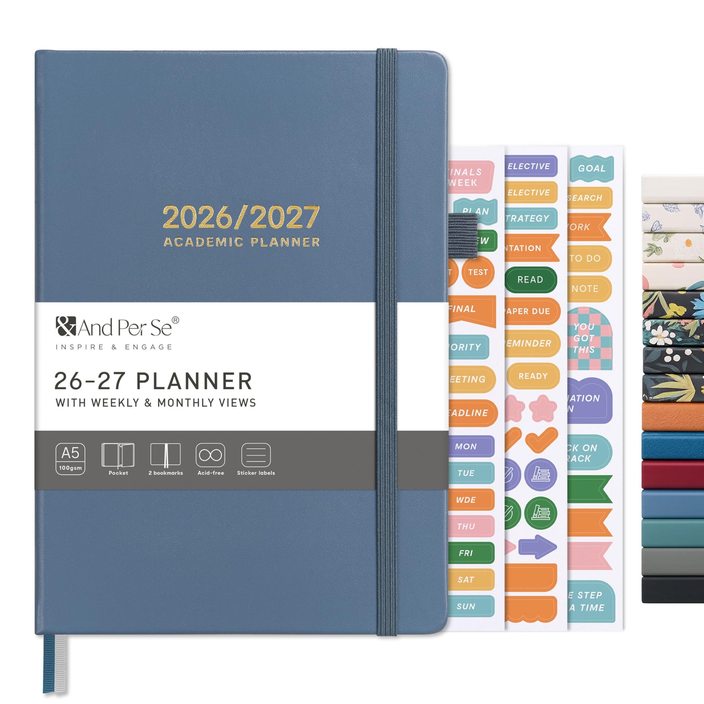 And Per Se Academic Planner 2026-2027 – Weekly & Monthly Planner, July 2026 to June 2027, A5 Leather Hardcover with Inner Pocket – Student & Teacher Organizer, 5.7" x 8"(Dark Blue)