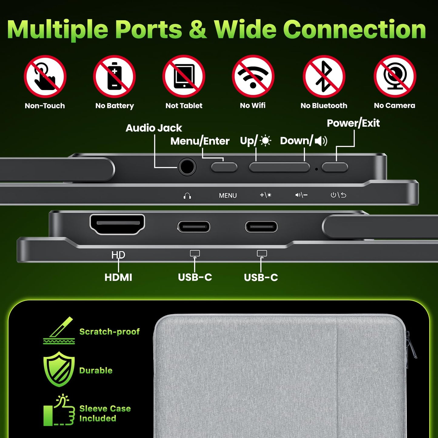 Upperizon Portable Monitor 18.5 inch 2K QHD 120% sRGB 120Hz IPS HDR HDMI USB-C Travel Monitor for Laptop MacBook PC Surface PS5 Xbox, Large External Display with Kickstand & Speakers, VESA Compatible