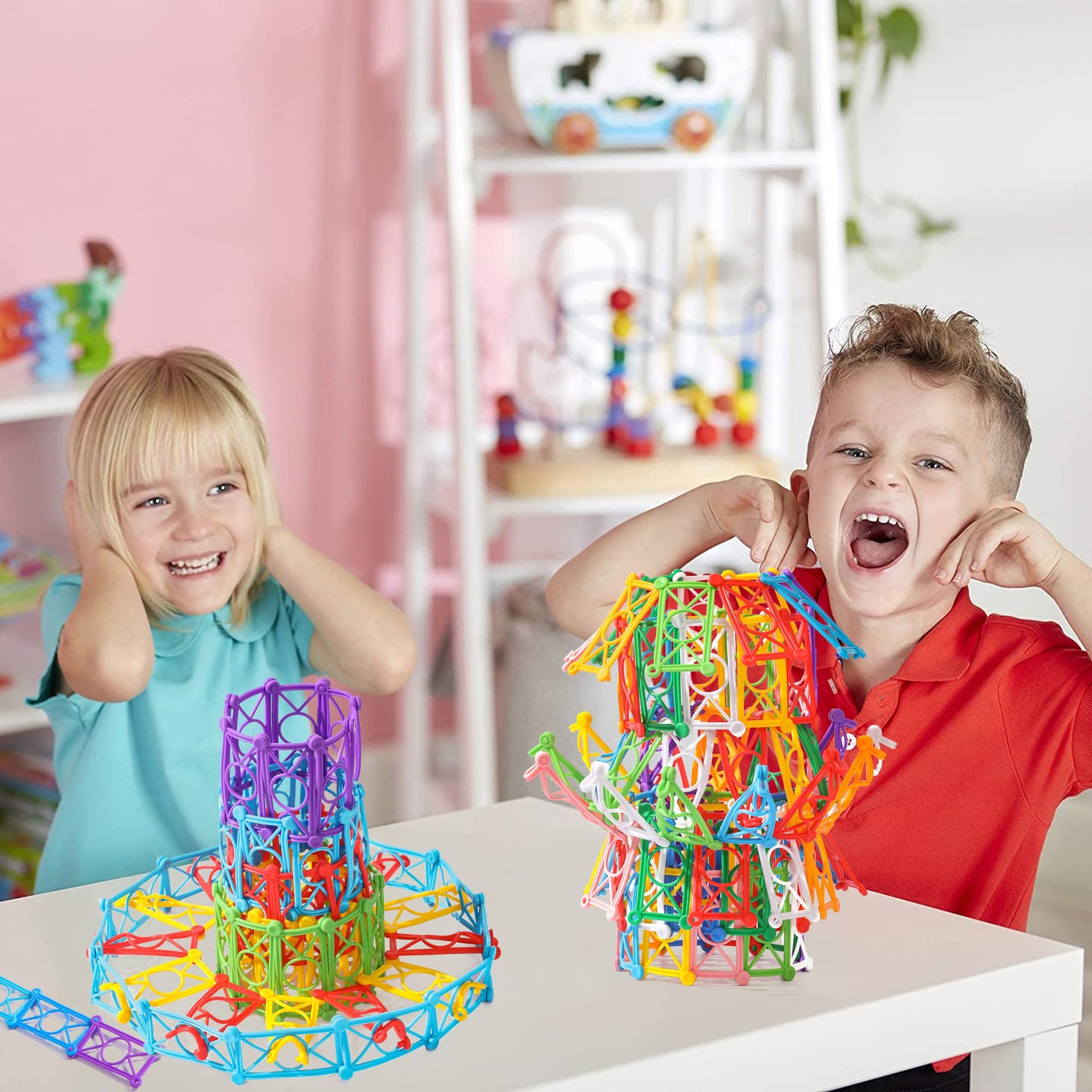RAINBOW TOYFROG Snap-N-Twist Building Blocks - 270 Piece Set of Flexible Interlocking Math Manipulatives - Open Ended STEM Toys for 5 to 12 Year Old Boys & Girls - Indoor Recess Games for Classroom