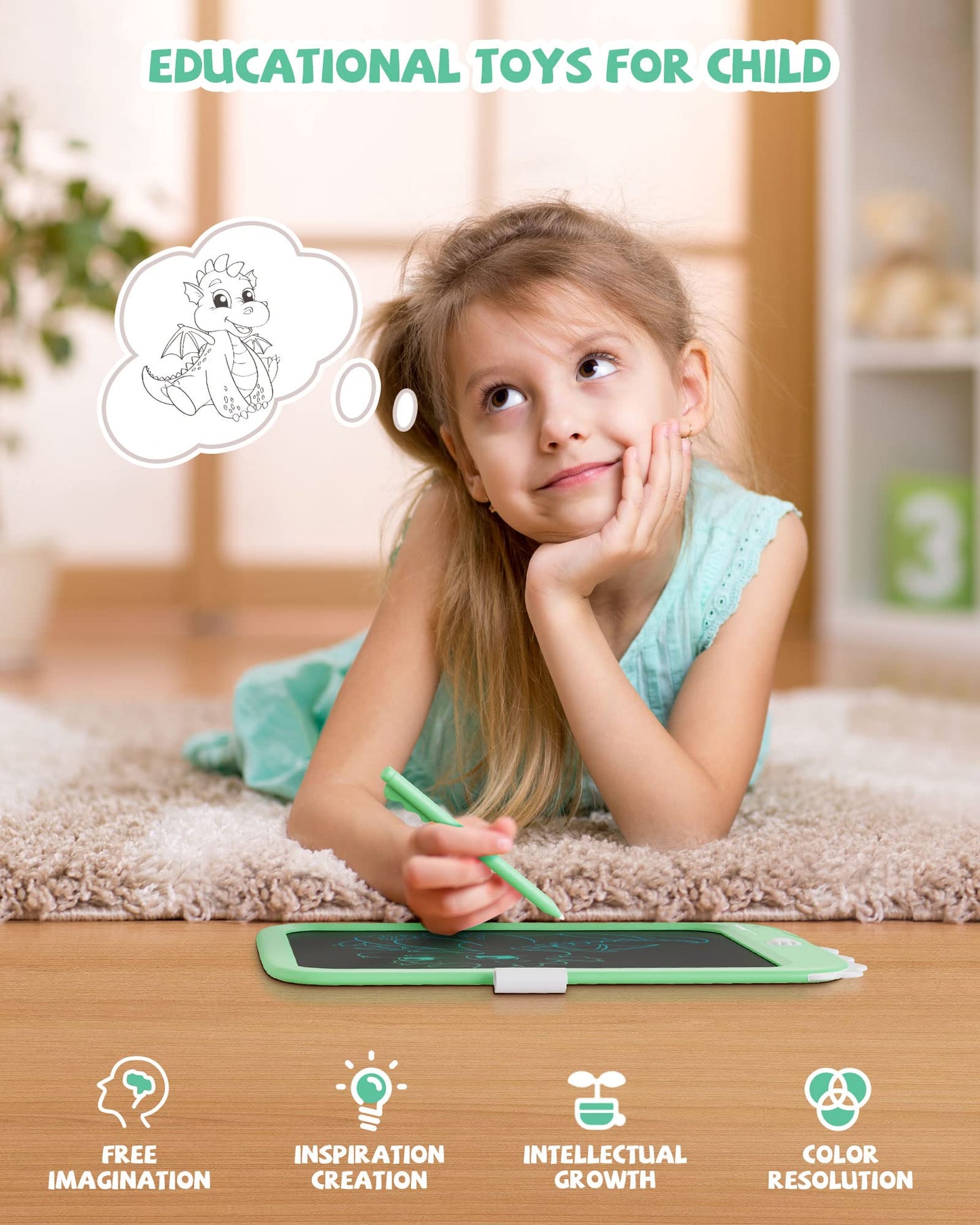 10 inch LCD Writing Tablet for Kids, Unicorn Toys Gifts for Girls Aged 3-5, Toddler Girl Kids Educational Travel Toy, Birthday Gift for 3 4 5 6 7 8 9 Year Old Girl (Blue)