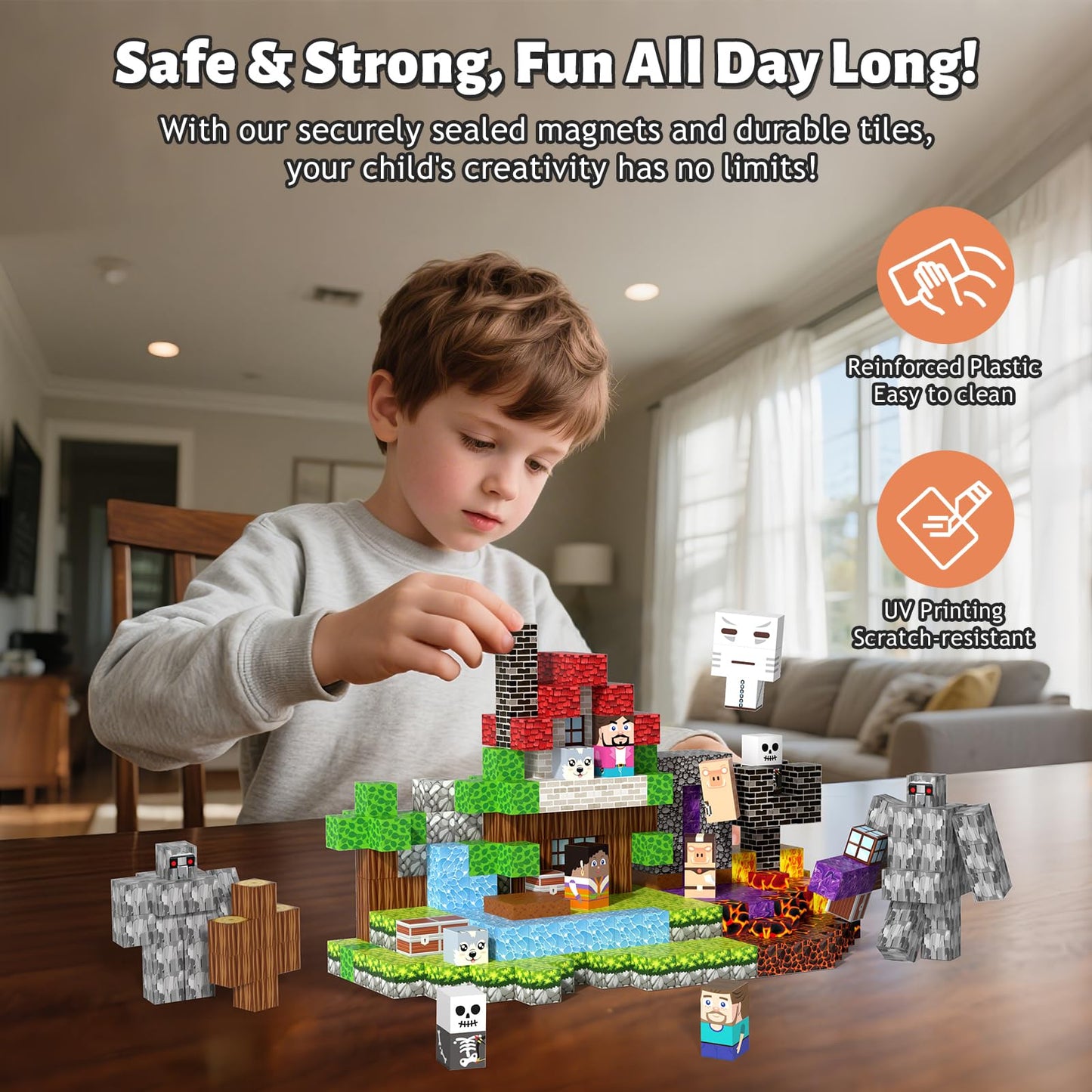 Gryxpox 150pcs Magnetic Blocks, Magnetic Building Blocks, Magnet Tiles with Adventure World Blocks, Magnetic Blocks for Kids Ages 4-8, STEM Sensory Toys for Ages 3+ Toddlers Girl Boys Birthday Gifts