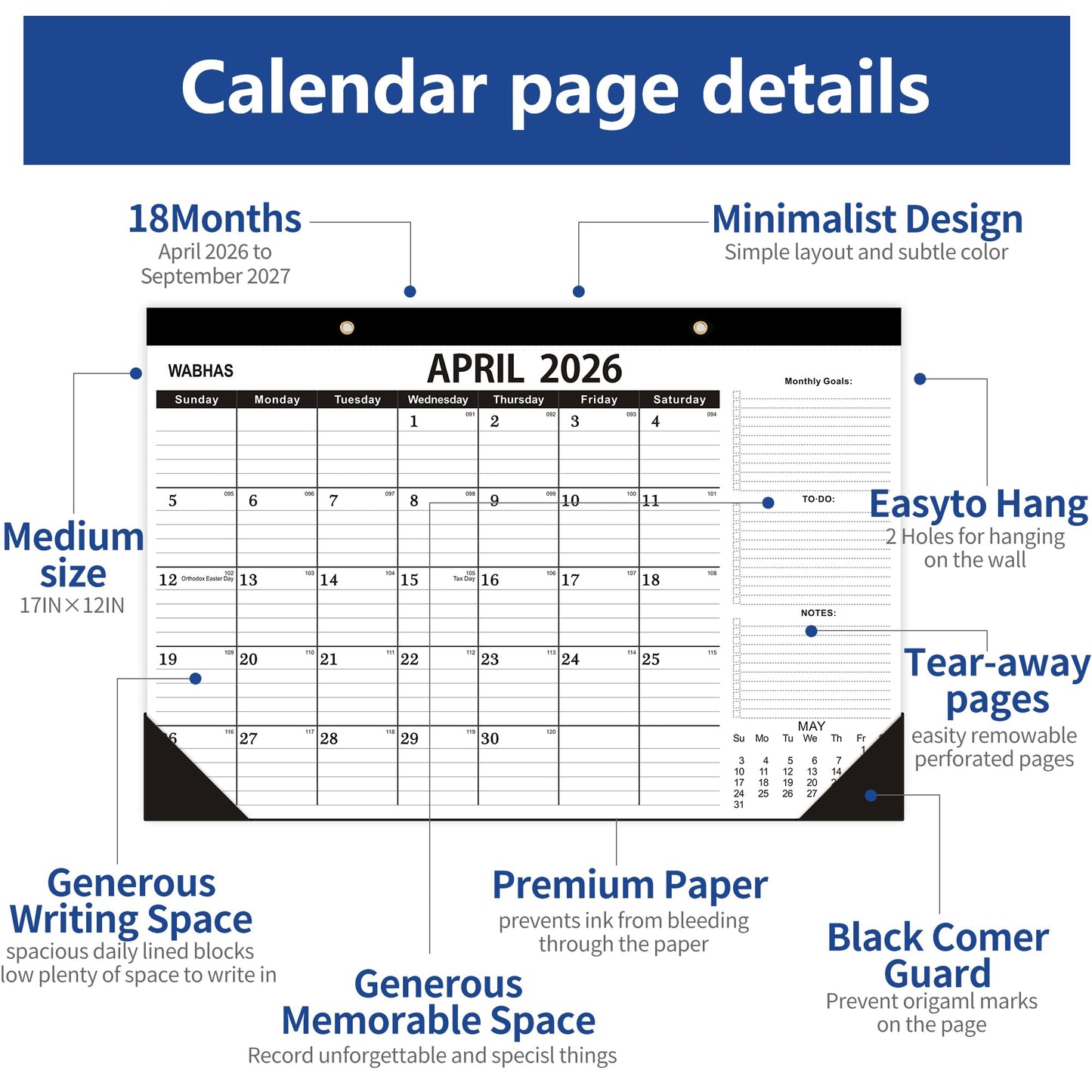 Desk Calendar 2026,April 2026 to September 2027,Desk Calendar 2026-2027 with to-do list,2026 Calendar -18 Months,Calendar 2026-2027-17" x 12" for Home or Office.