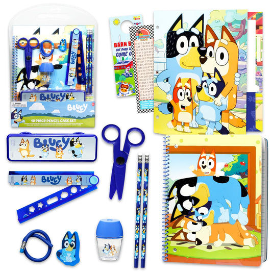 Bluey School Supplies Set - Bundle with Folder, Notebook, Memo Pad, Pencils, Ruler, Stickers, More | Bluey and Bingo Back to School Classroom Set