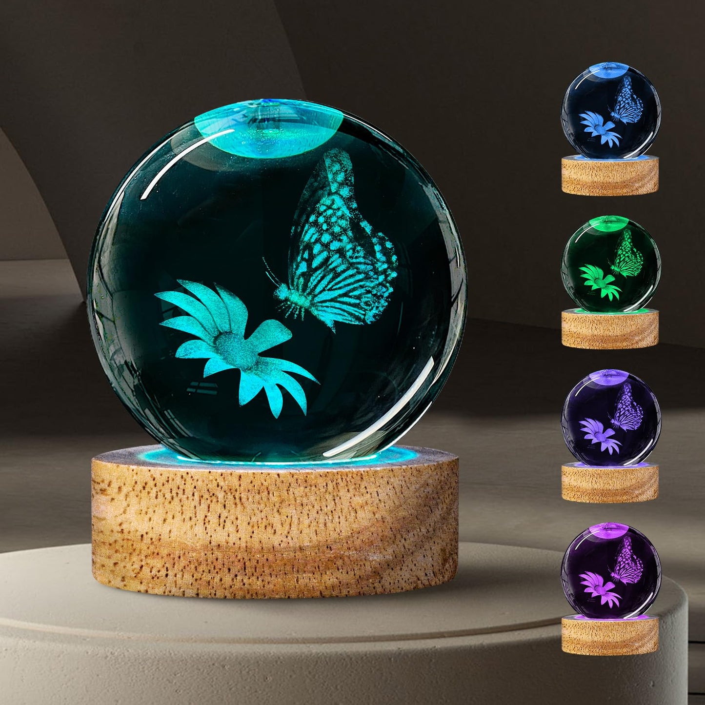 DCORIUNTG 3D Butterfly Flower Crystal Ball Night Light Butterfly Gifts for Women, 60mm Figurines Glass Ball Lamp with Remote Home Decor Birthday Xmas Gifts for Lover Kids Teens