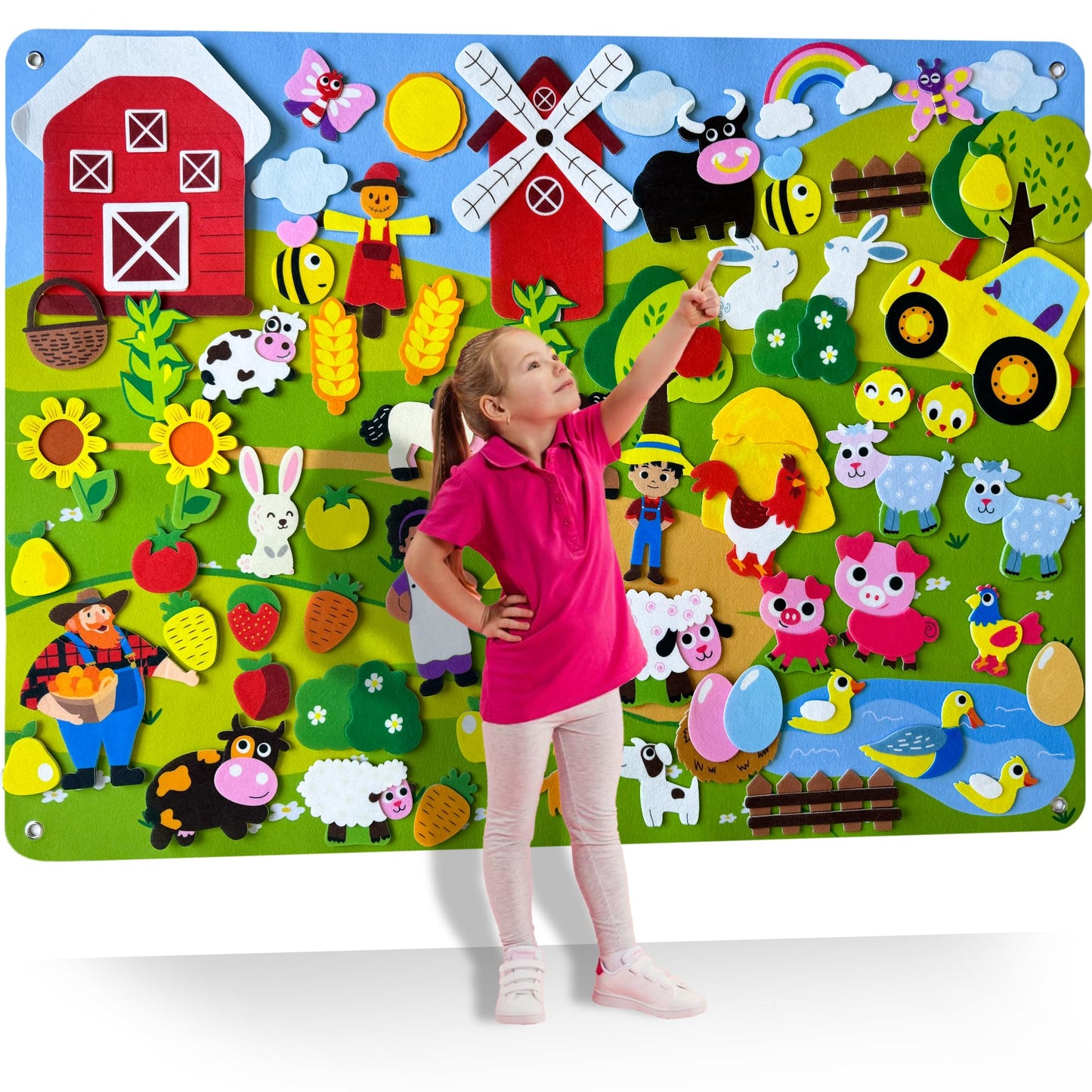 QUOKKA Farm Felt Board for Toddlers 61 PCS - Double-Thick Felt Board Story Set with Large 39х27,7 in. Durable Wall Activity Panel - Ideal for Storytelling Indoor Toddler Activities and Classroom