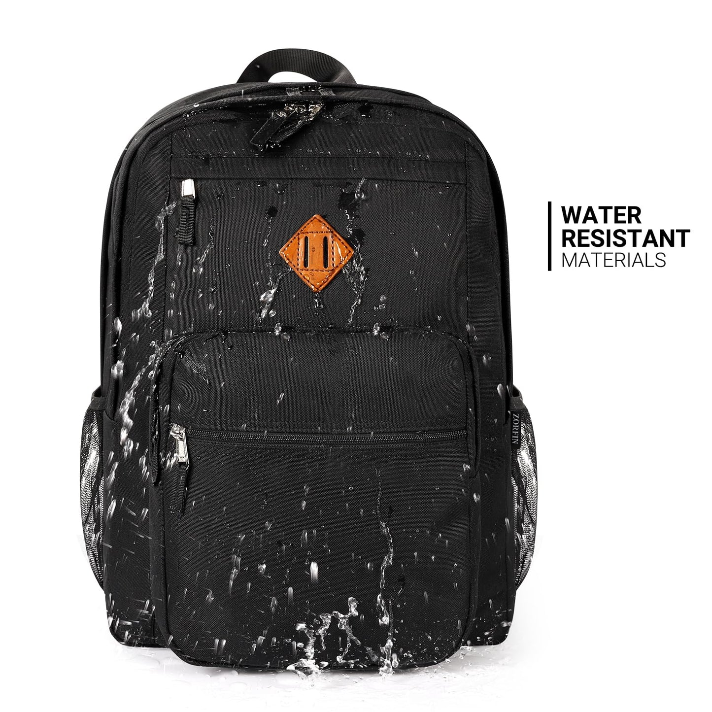 ZORFIN 26L Black Backpack for College, and Travel: Water Resistant Bookbag